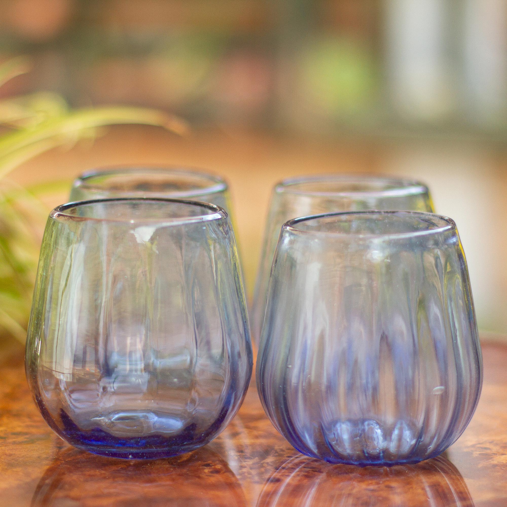 Premium Fiesta Azul Hand-Blown Recycled Stemless Wine Glasses (Set of 6) - Upgrade Your Table Setting