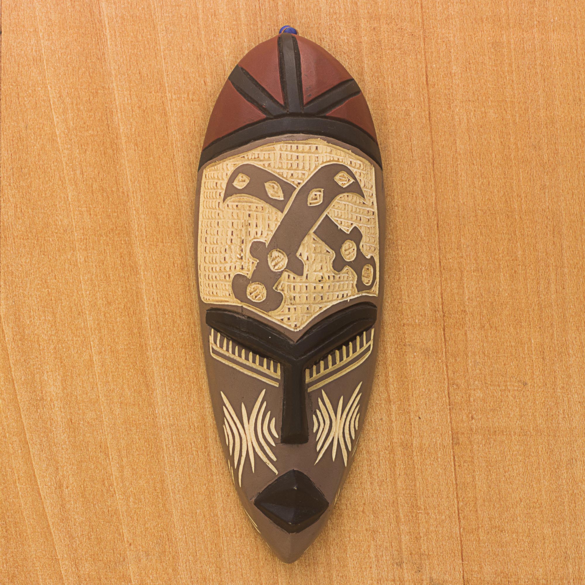 Premium African Wall Mask - Courageous Ohene in Brown Taupe & Cream | Handcrafted Wood Decor