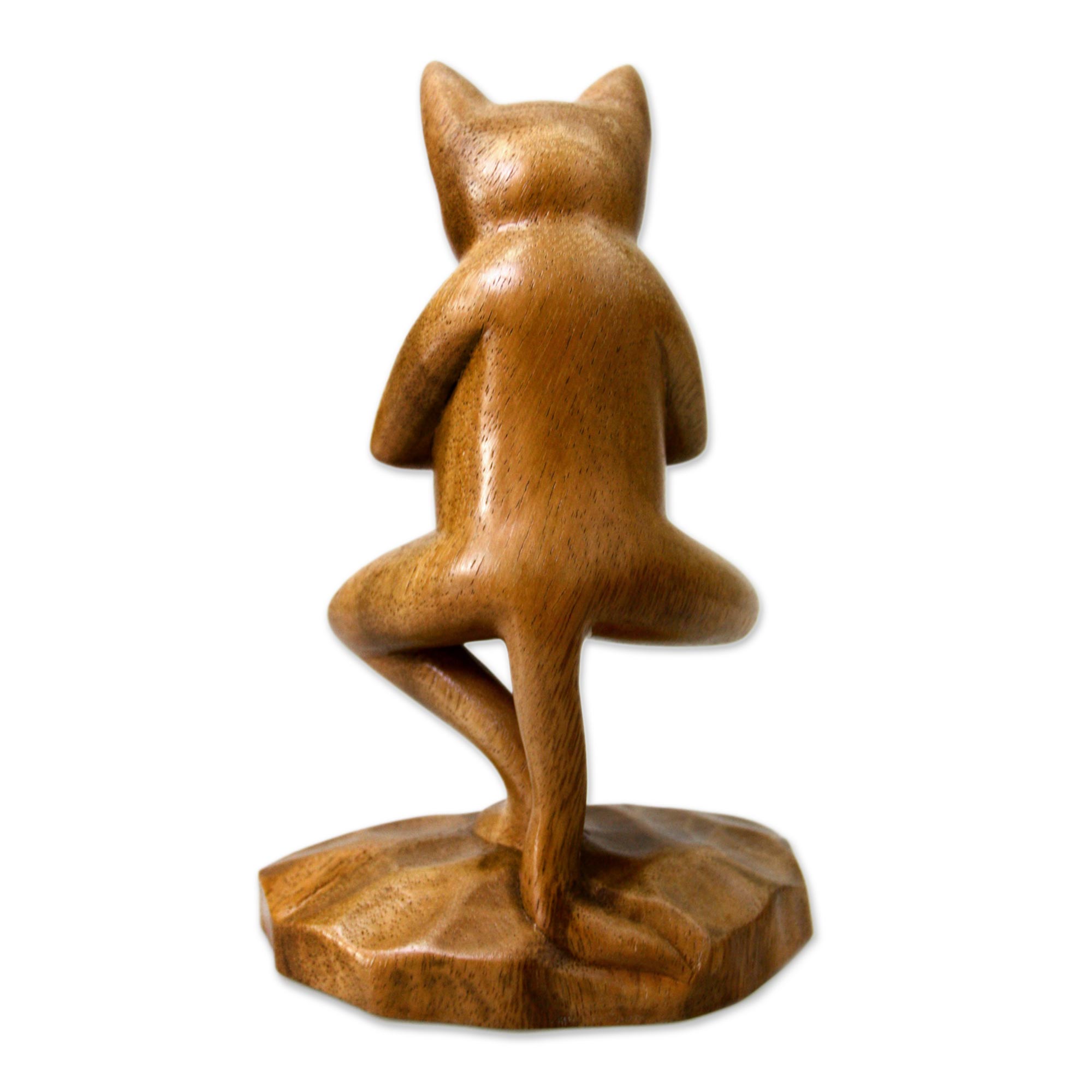 Premium Vrkasana Yoga Cat Wood Sculpture - Handcrafted Art Piece
