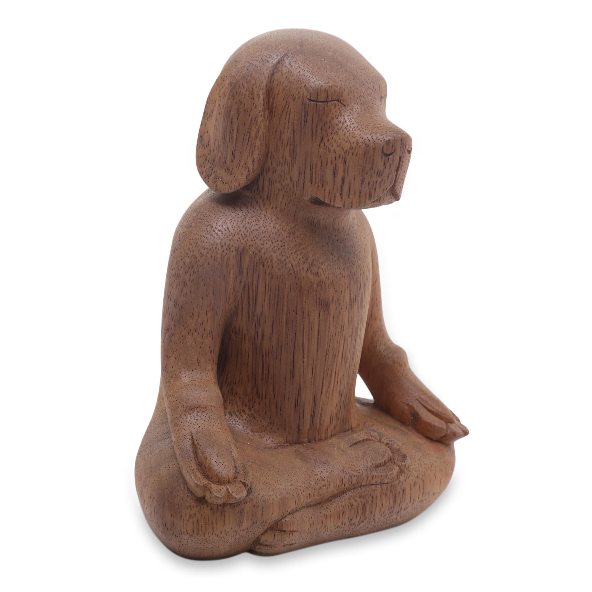 Premium Hand-Carved Yoga Beagle Sculpture in Suar Wood