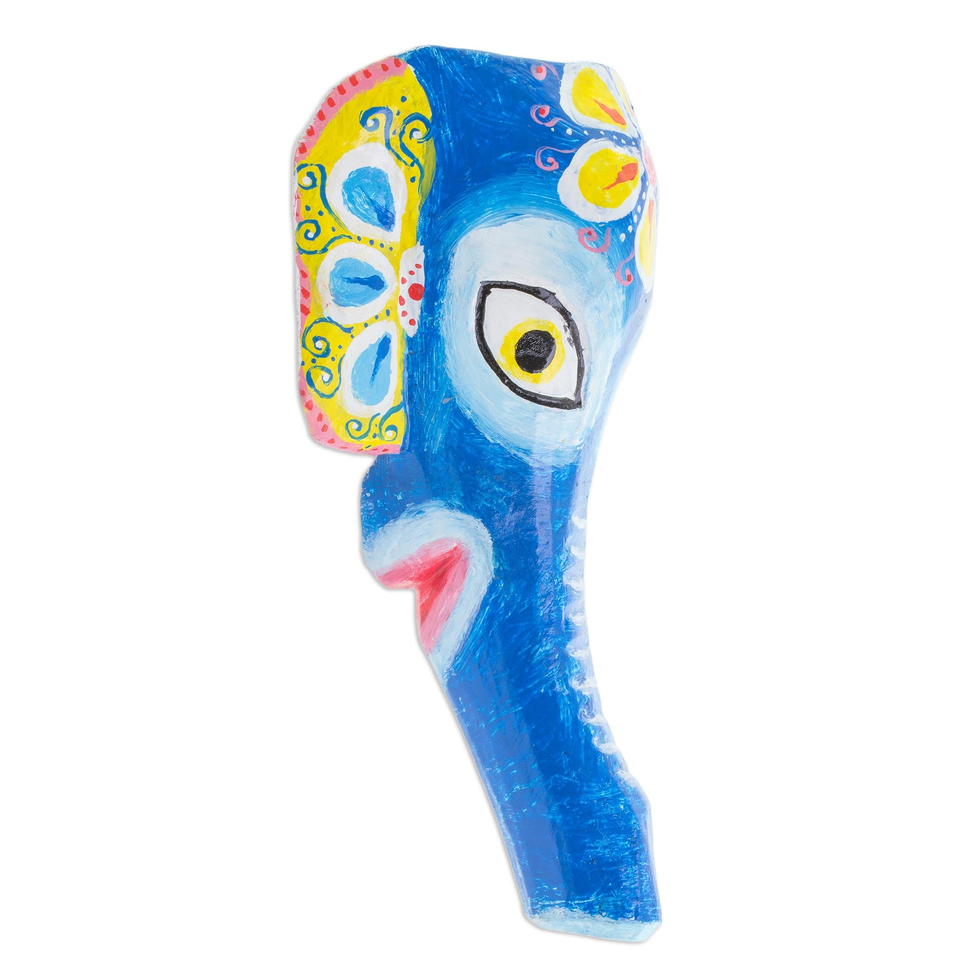 Premium Hand-Painted Floral Elephant Wall Mask – Artisan Crafted in Guatemala