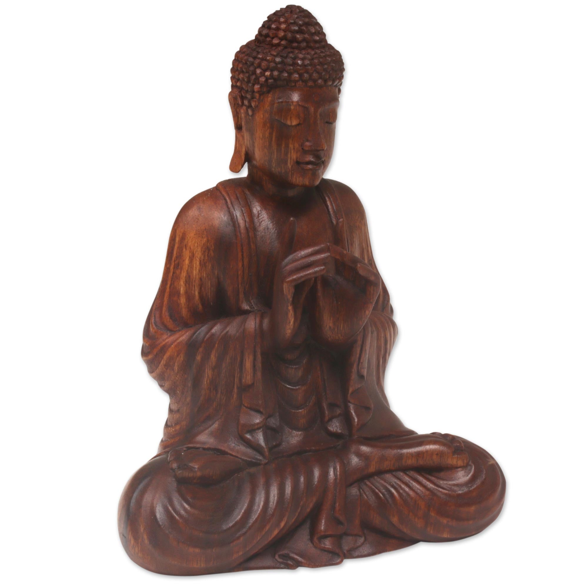 Premium Handcrafted Suar Wood Buddha Sculpture - Vitarka Mudra, Bali