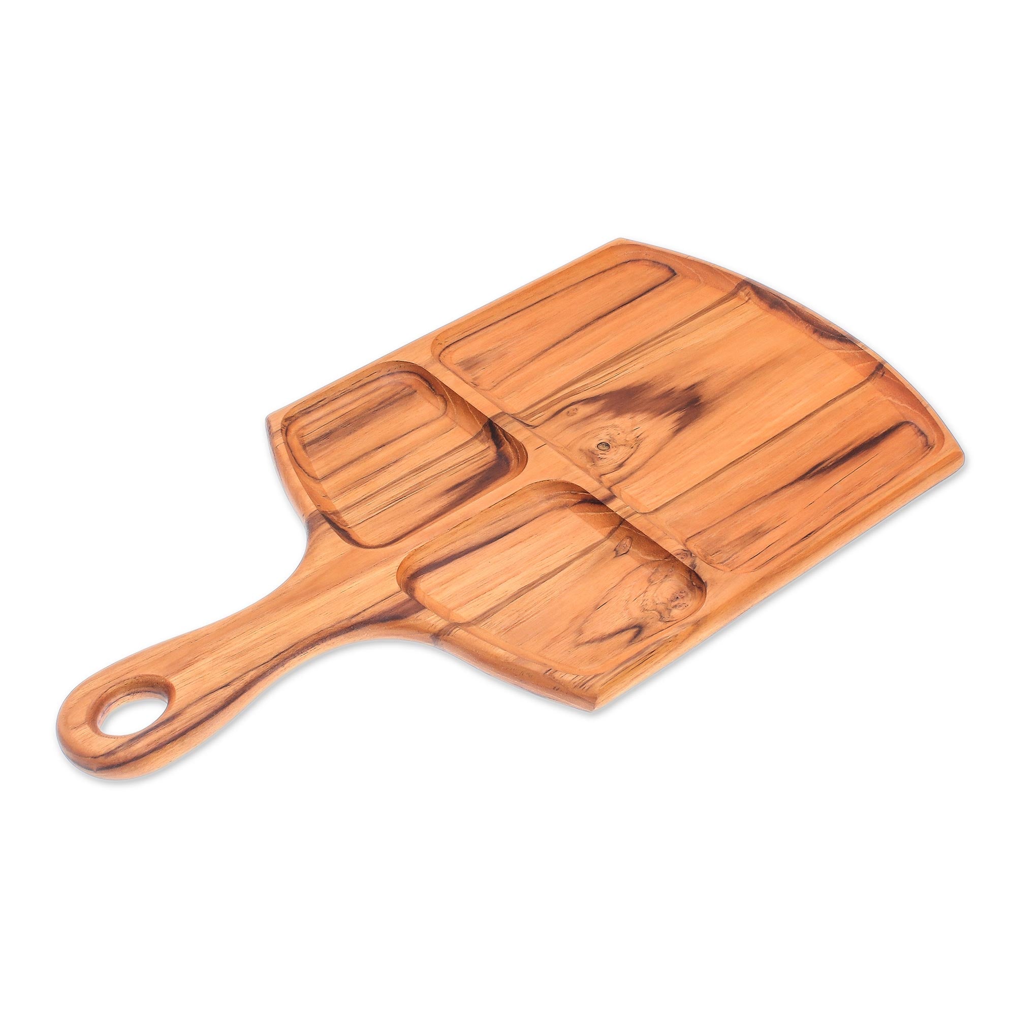 Premium Handcrafted Teak Wood Serving Tray with 3 Sections | Ultimate Kitchen Essential