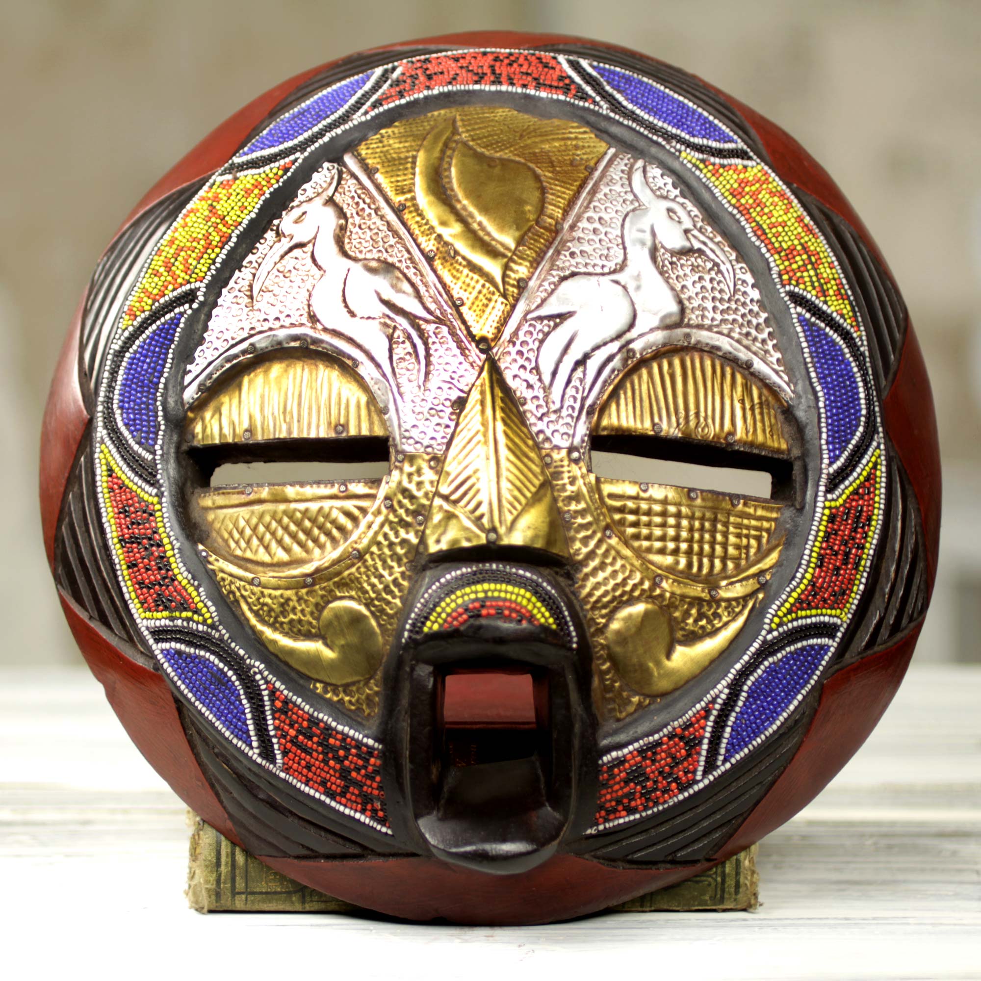 Premium Handcrafted African Wall Mask – Promise of Prosperity with Brass & Bead Accents
