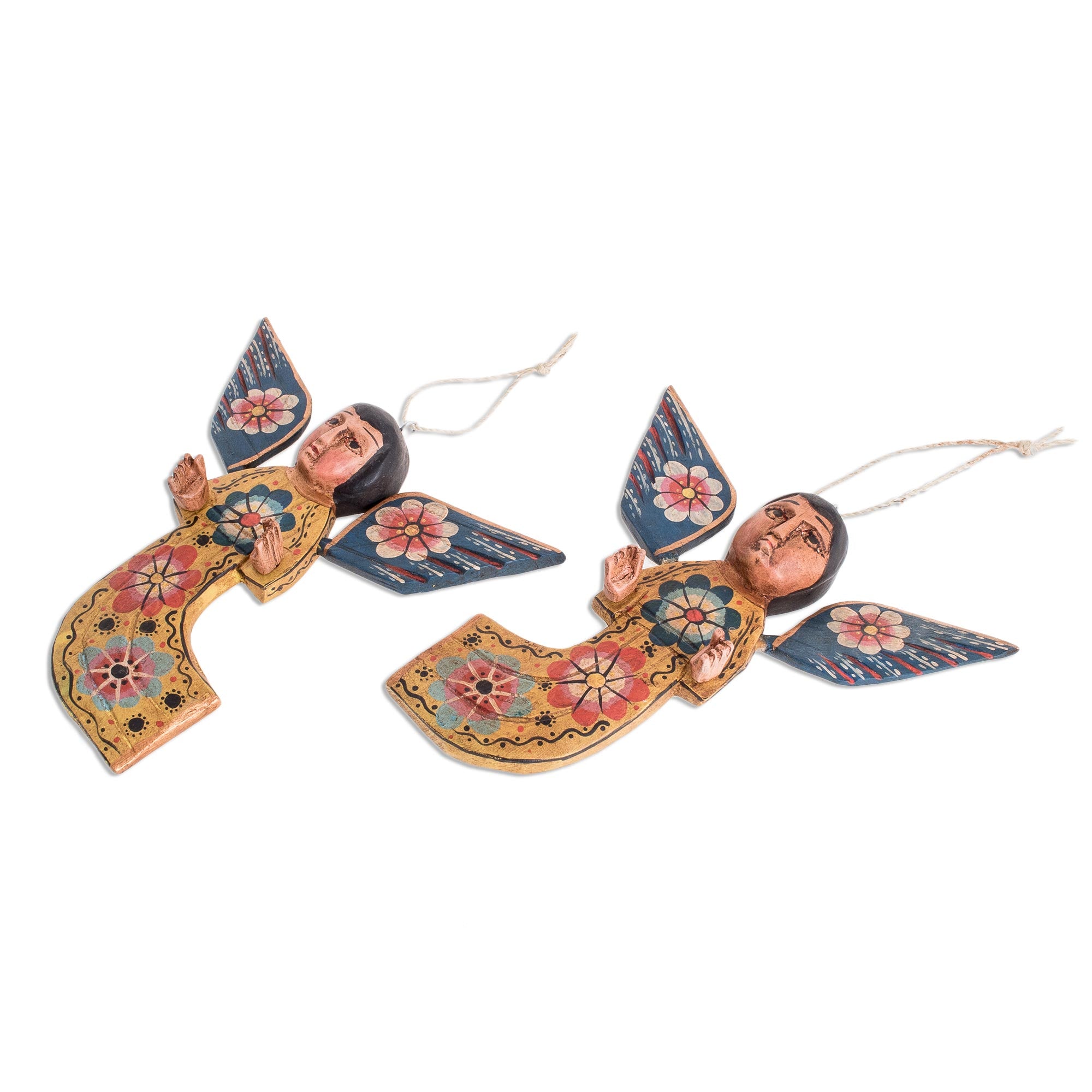 Premium Hand-Painted Floral Angel Wall Decor from Guatemala (Pair)