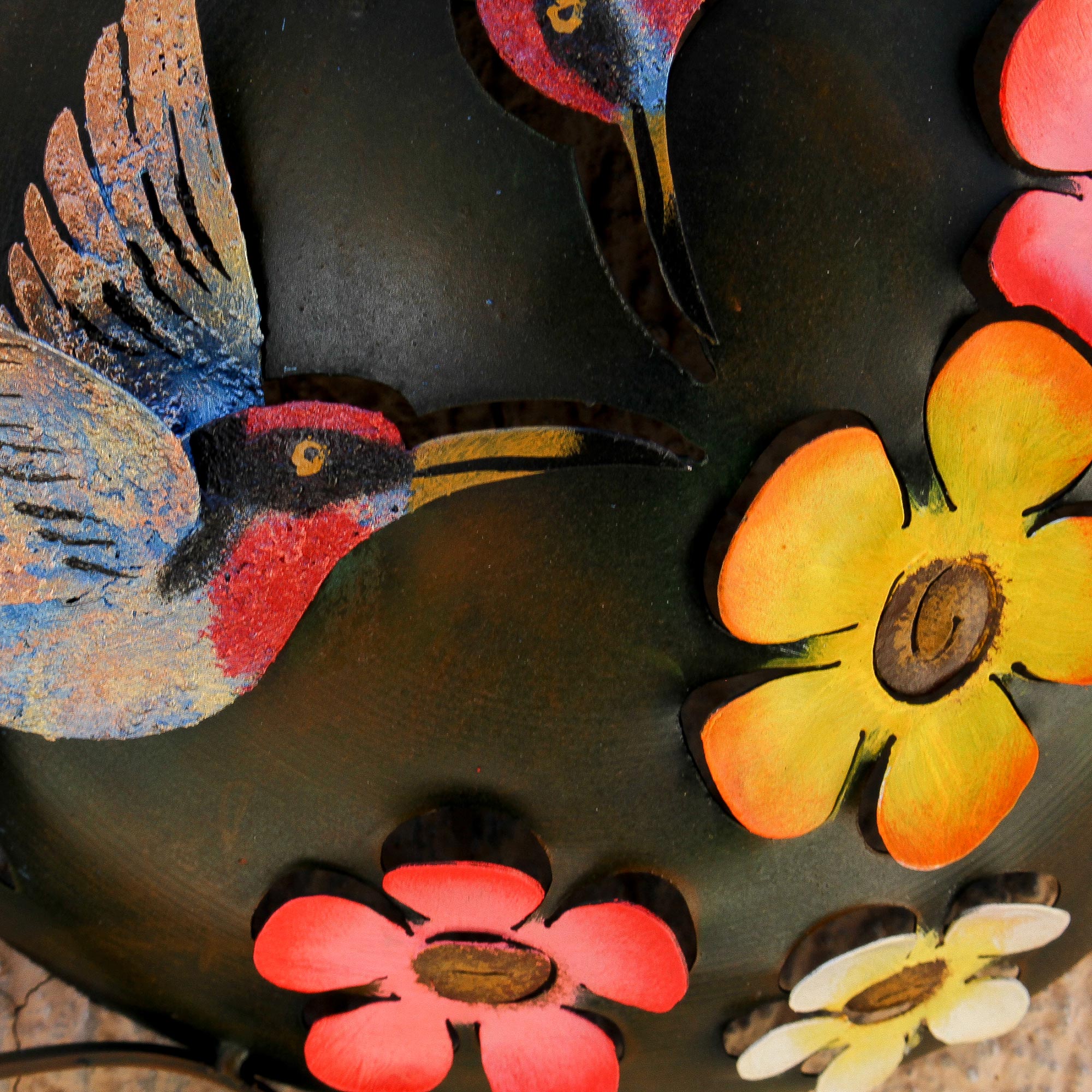 Premium Floral Hummingbird Steel Wall Sculpture - Handcrafted Art from Mexico