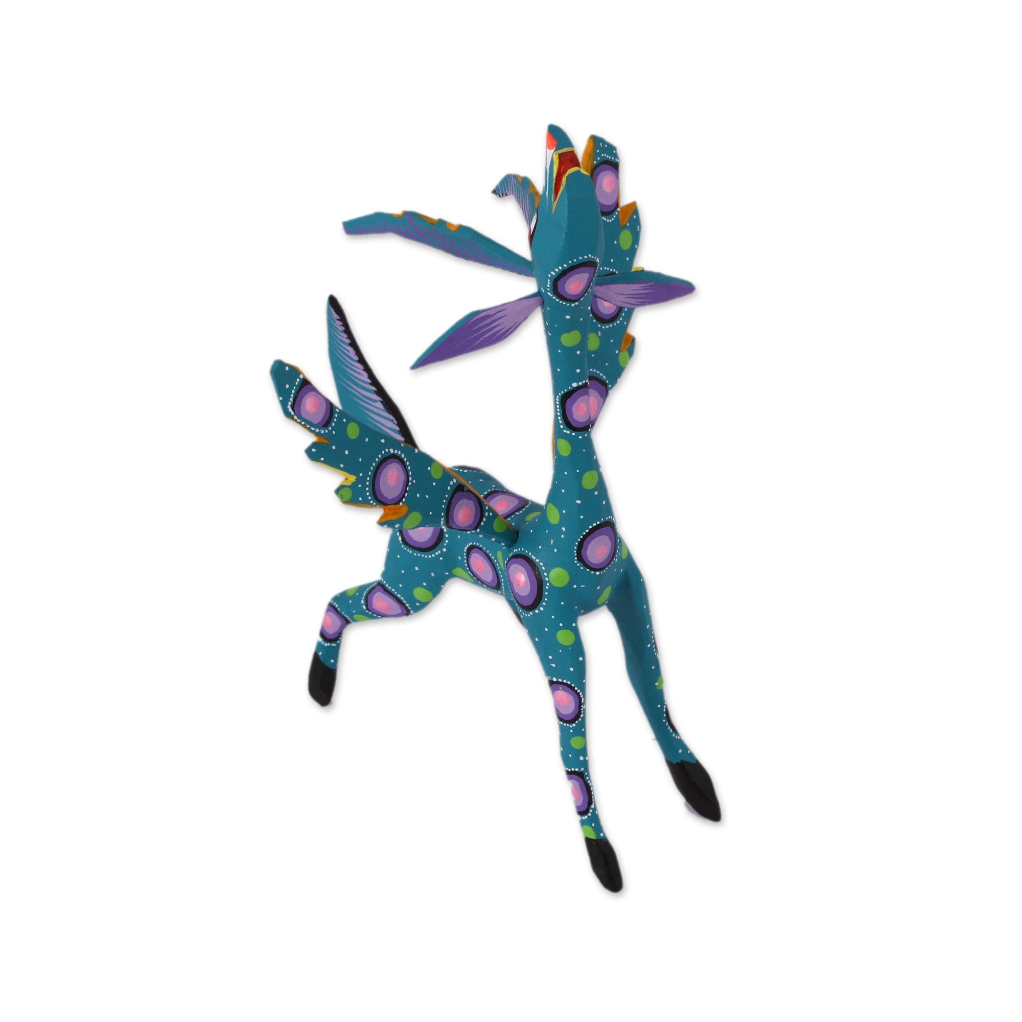 Premium Handcrafted Teal Alebrije Gazelle with Multicolor Artisan Motifs