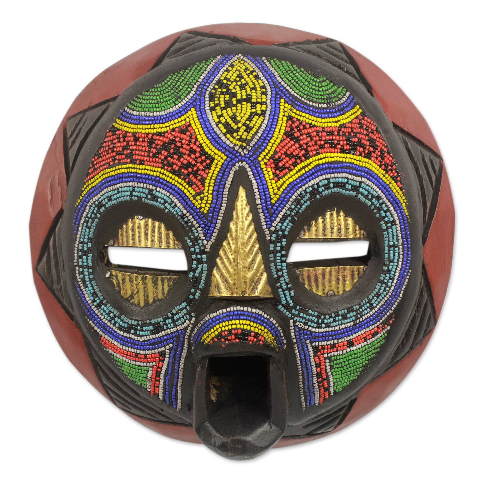 Premium Hand-Carved Nigerian Beaded Wall Mask - 'Inido'