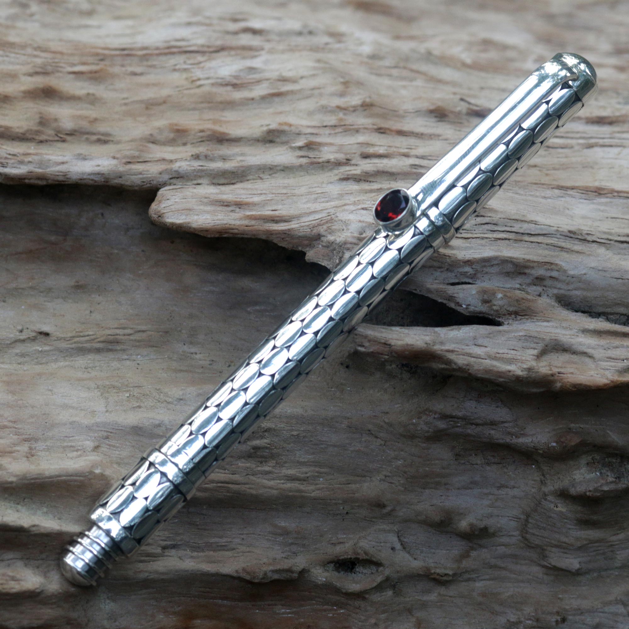 Premium Garnet Gleam Handmade Sterling Silver Ballpoint Pen - Ultimate Writing Upgrade