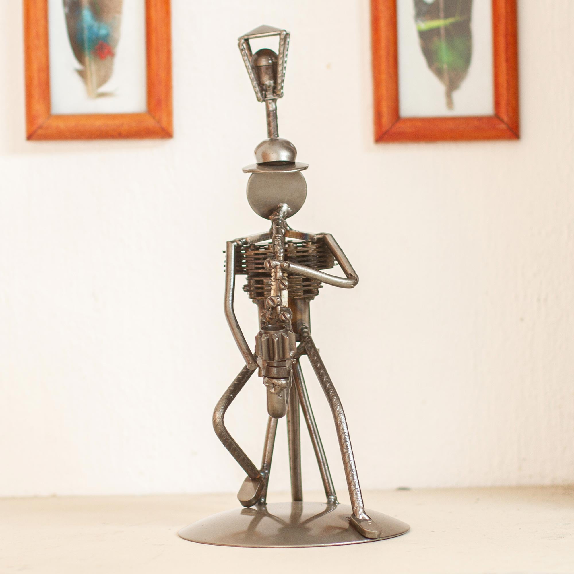 Premium Recycled Auto Parts Saxophone Sculpture - Unique Rustic Art