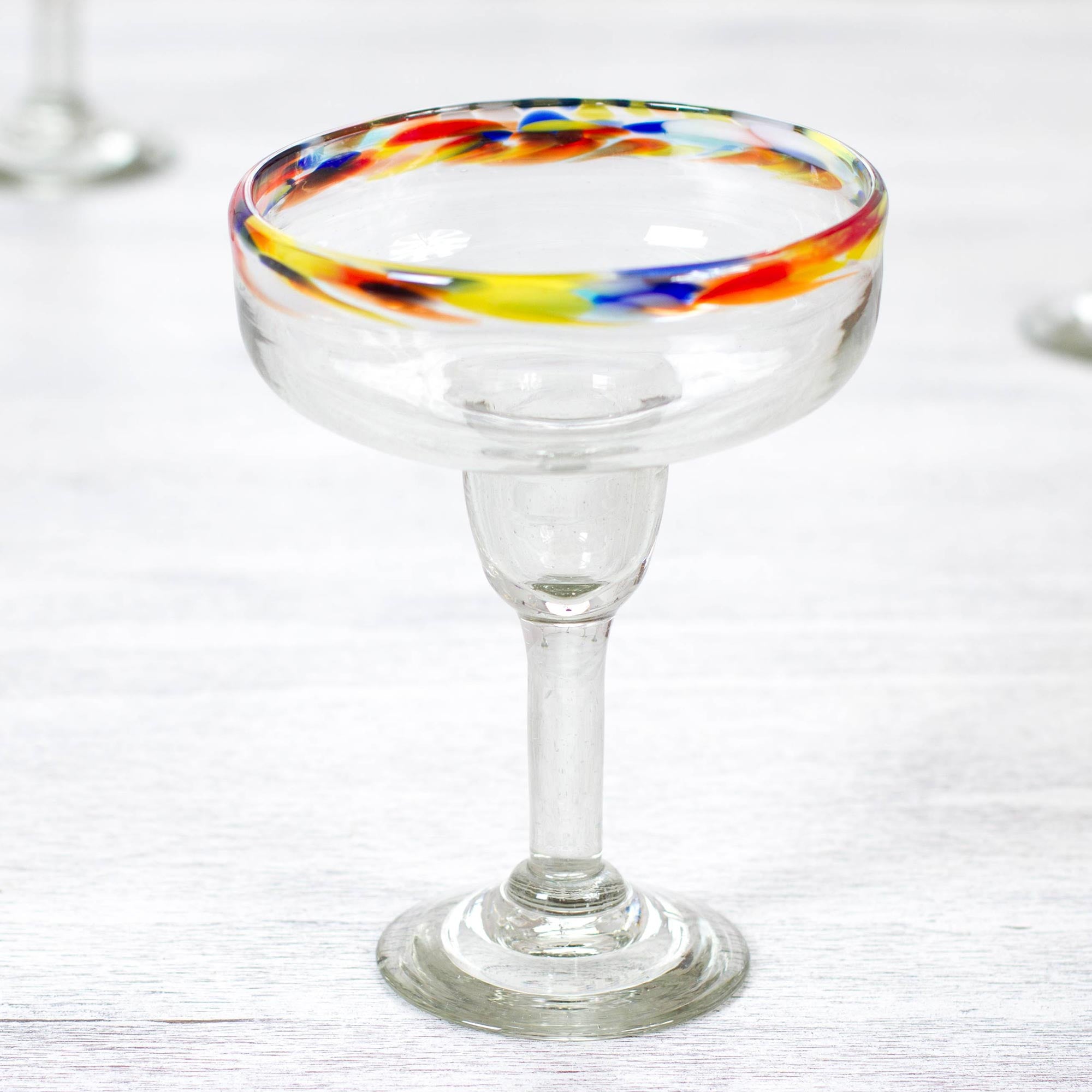 Premium Confetti Path Set of 6 Handblown Margarita Glasses - Ultimate Party Upgrade