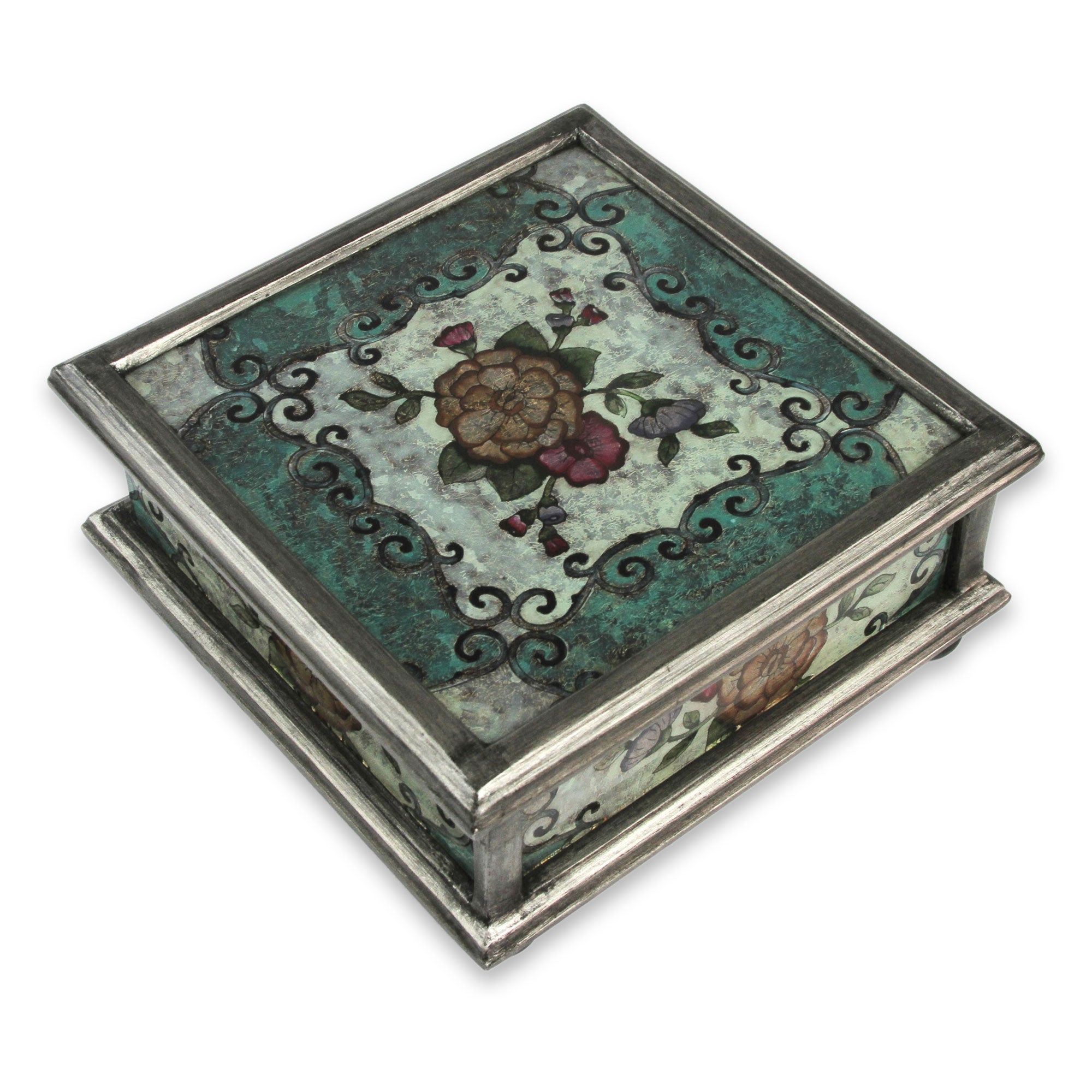 Premium Vintage Blossom Reverse Painted Glass Jewelry Box
