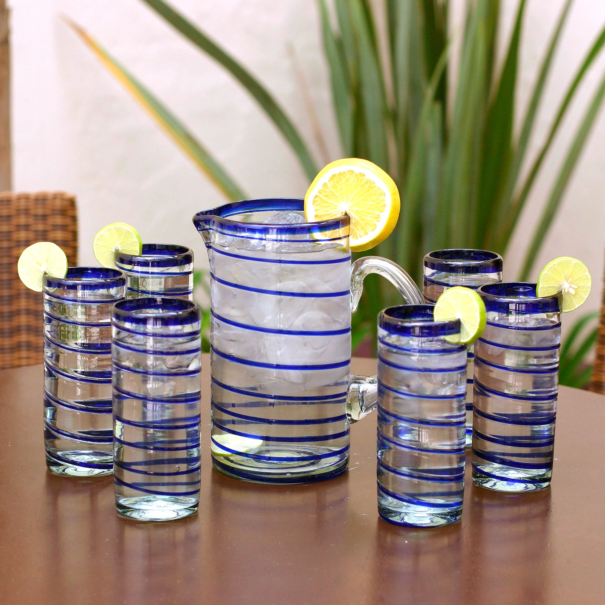 Premium Cobalt Spiral Handblown Glass Highball Set - Ultimate Craftsmanship