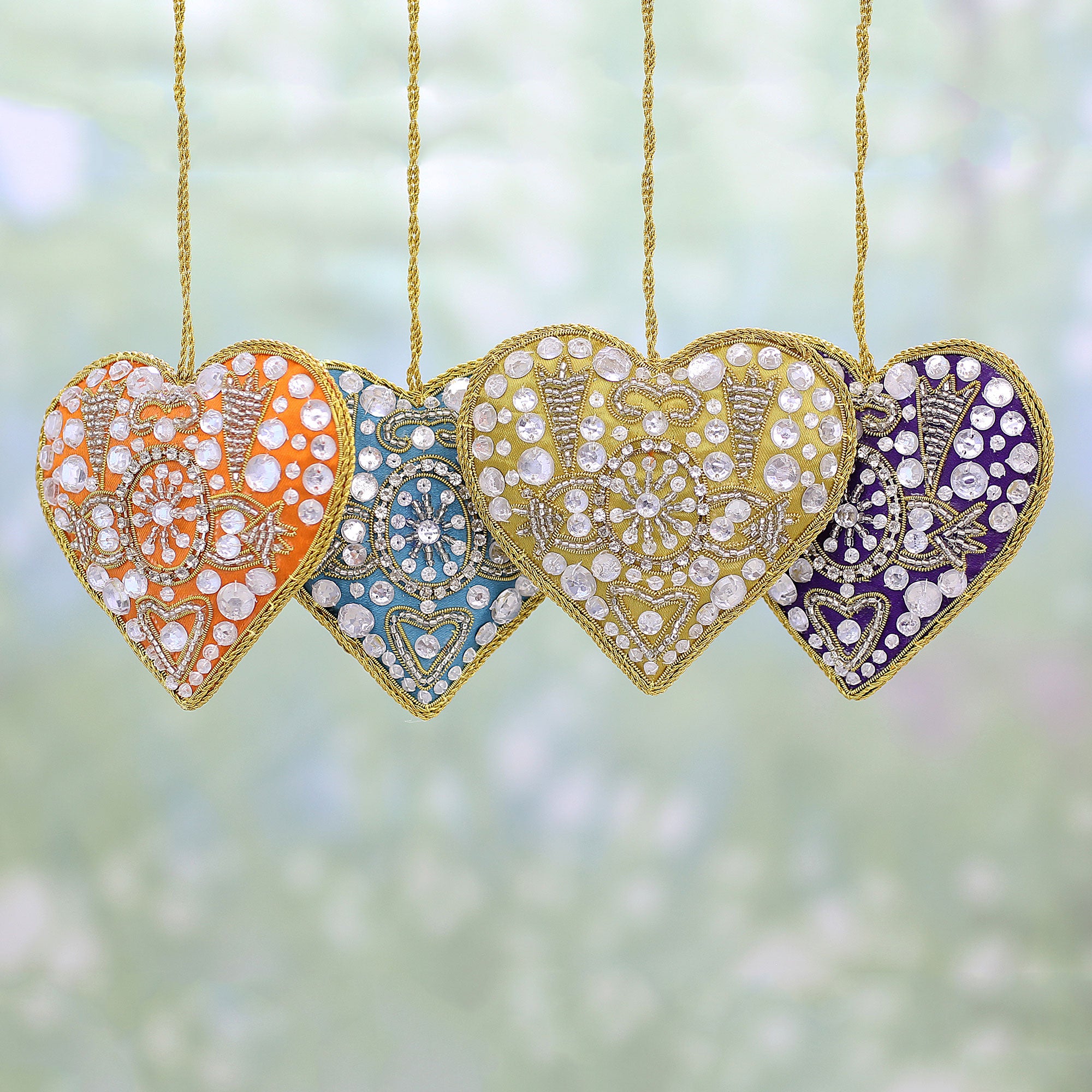 Premium Handcrafted Multicolored Heart Ornaments – Festive Indian Embroidery Collection