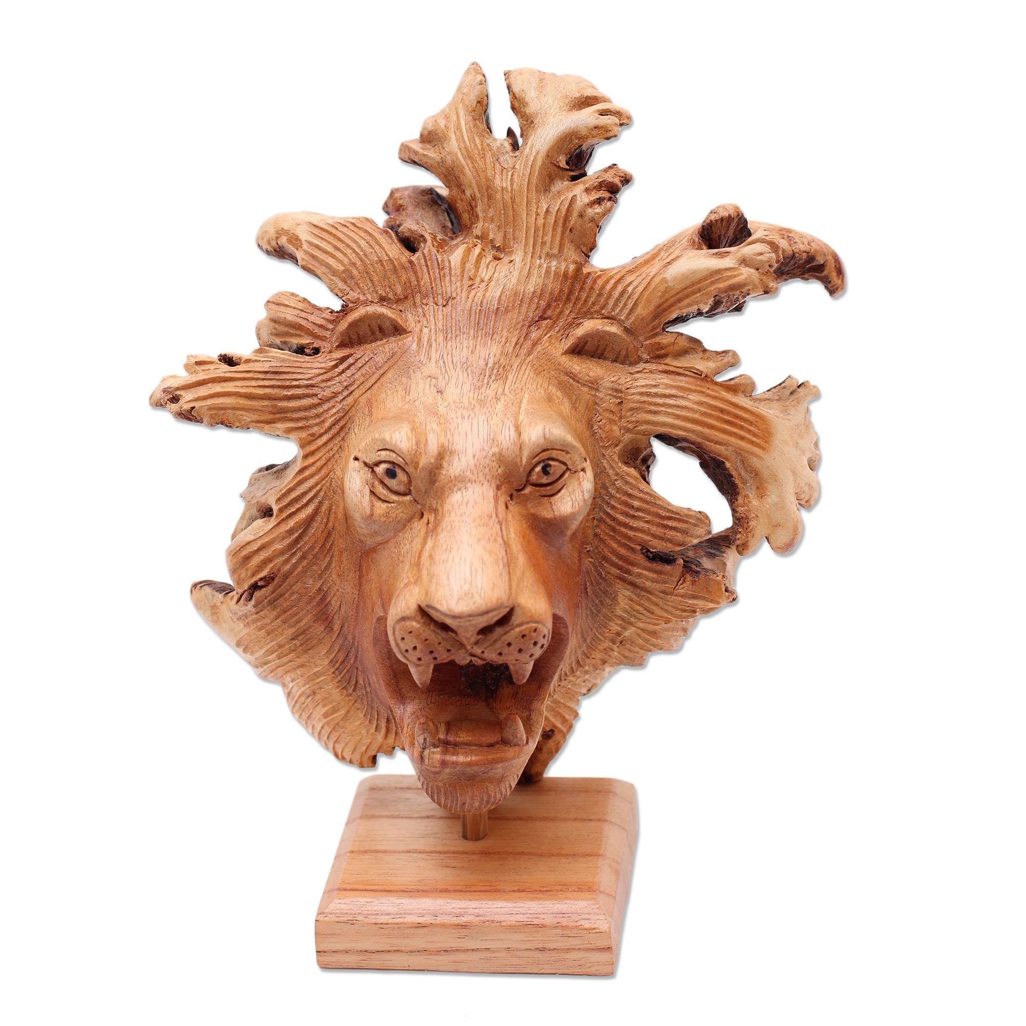 Premium Benalu Wood Lion Sculpture - Handcrafted Artisan Masterpiece