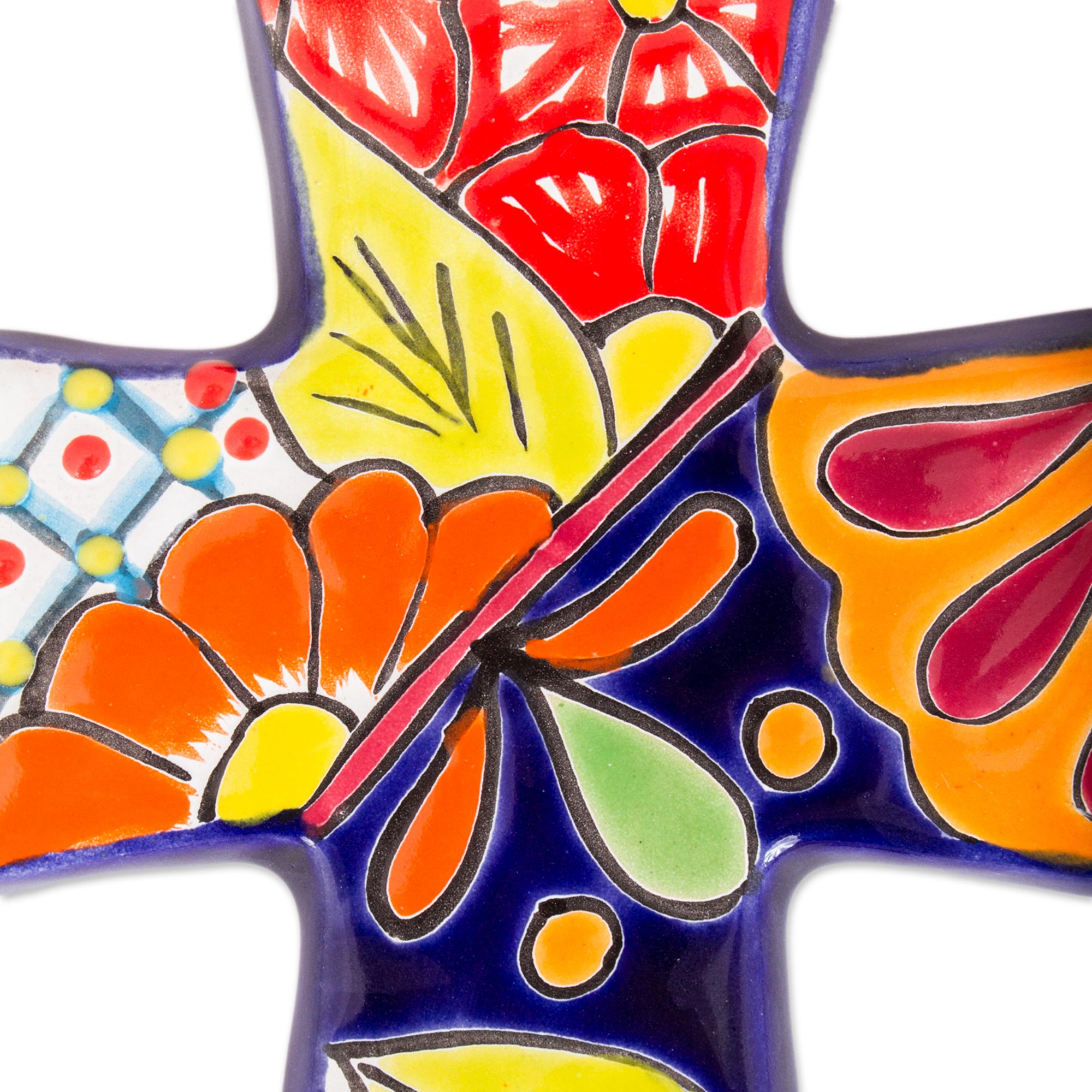 Premium Spanish Faith Talavera-Style Ceramic Wall Cross - Handcrafted in Mexico