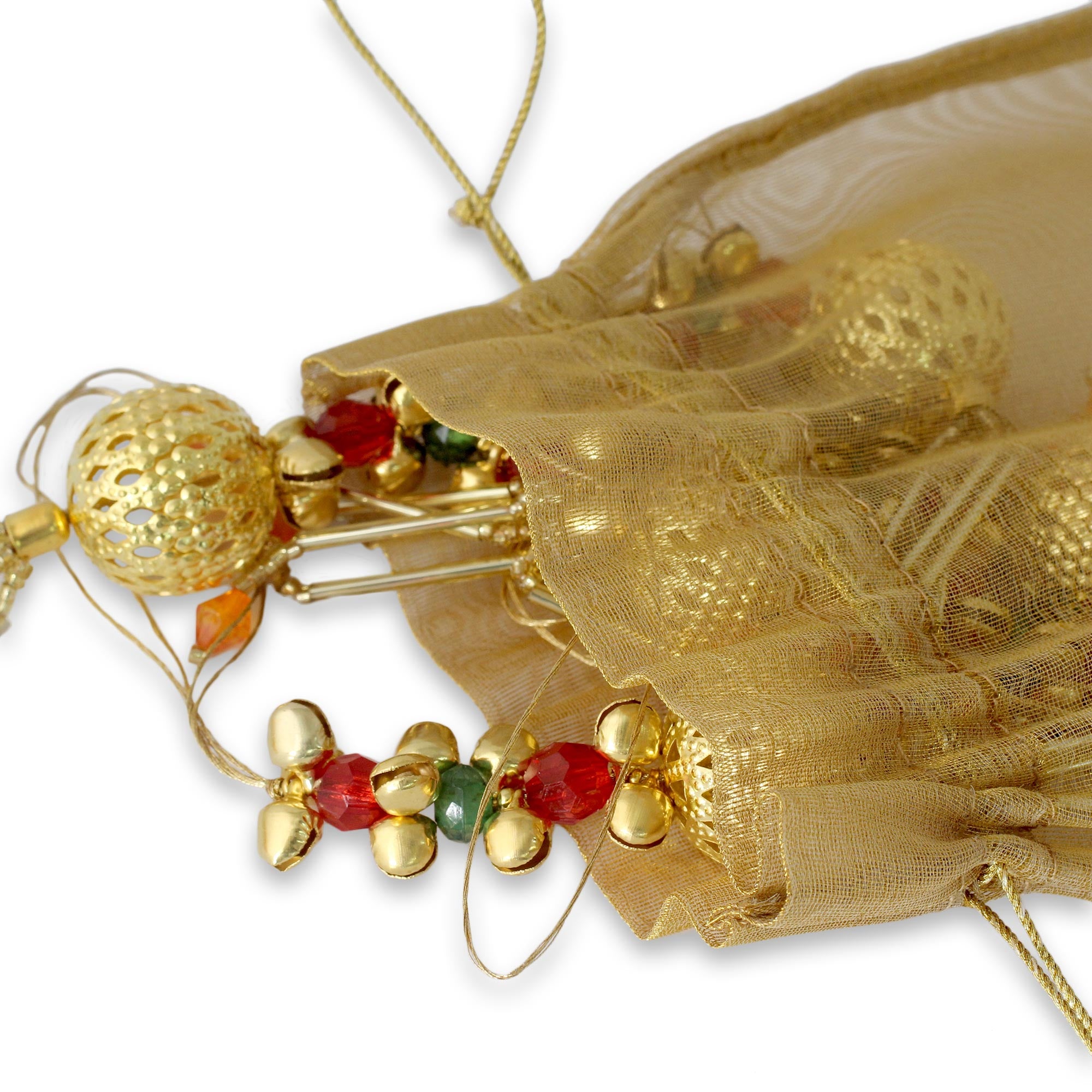 Premium Handcrafted Beaded Brass Bell Christmas Ornaments - Set of 5