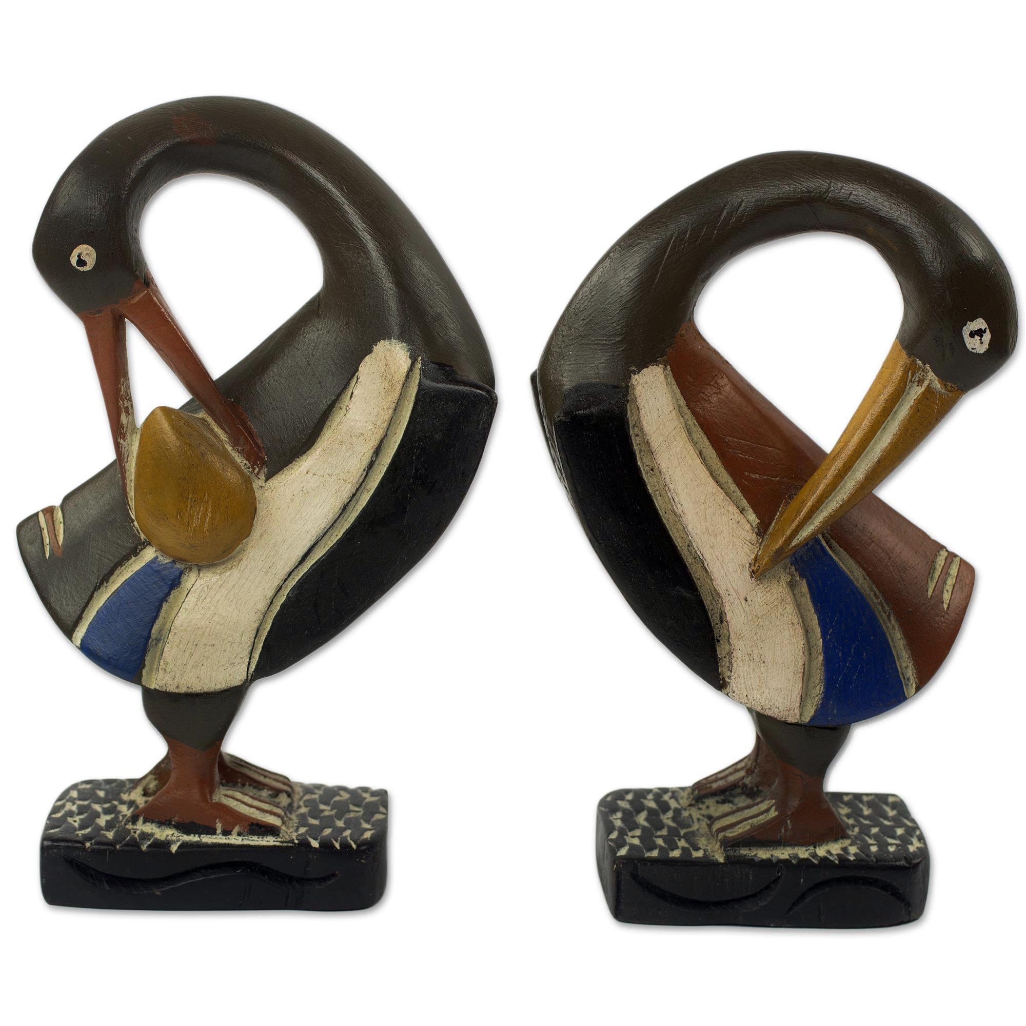 Premium Sankofa Bird Wood Sculptures - Handcrafted Pair