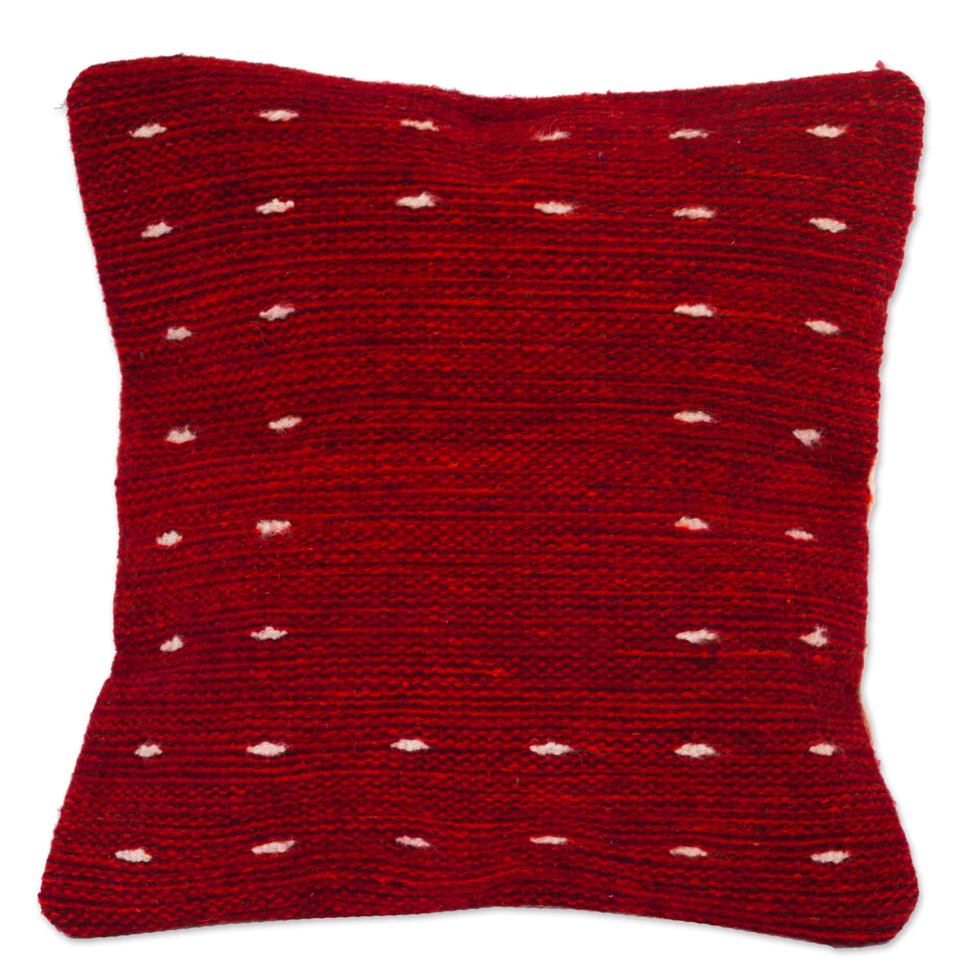 NOVICA Premium Hand-Woven Wool Throw Pillow Cover - 'Dotted Passion In Red'