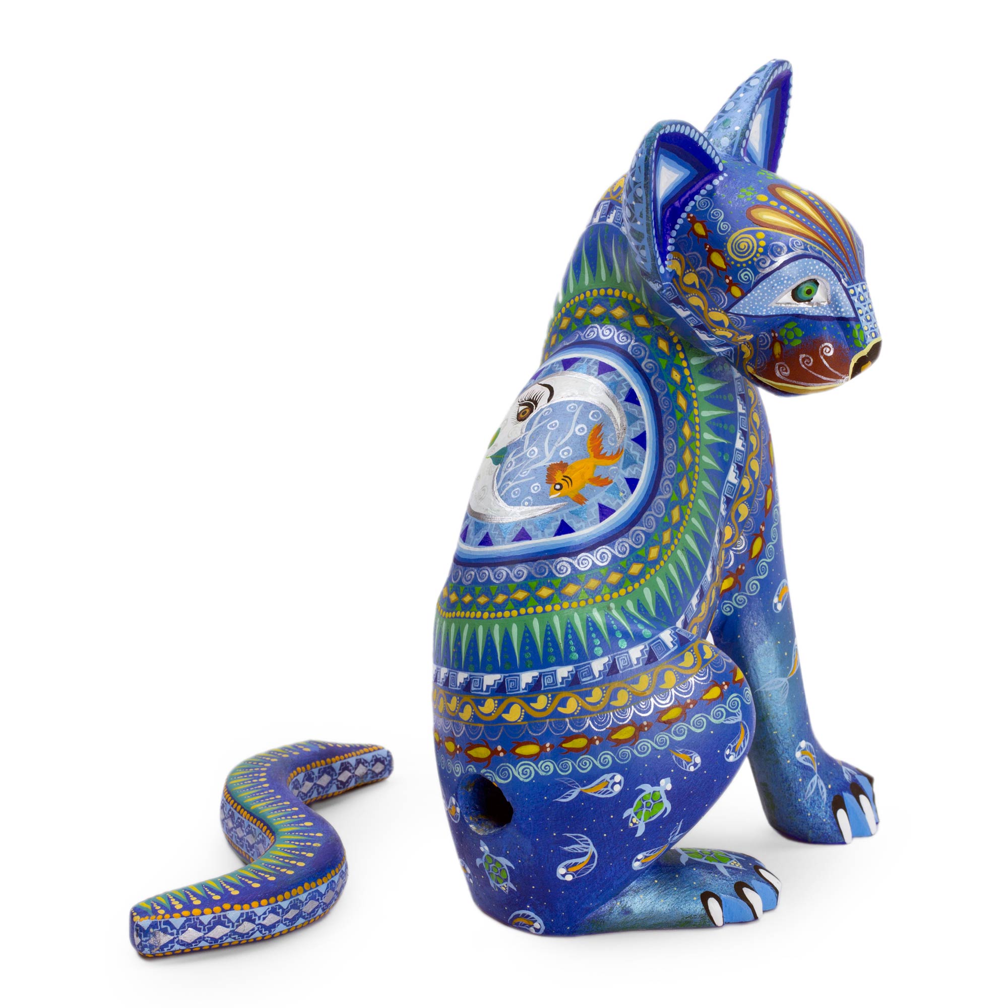 Premium Mystical Moon Cat Alebrije Sculpture - Handcrafted Oaxaca Folk Art