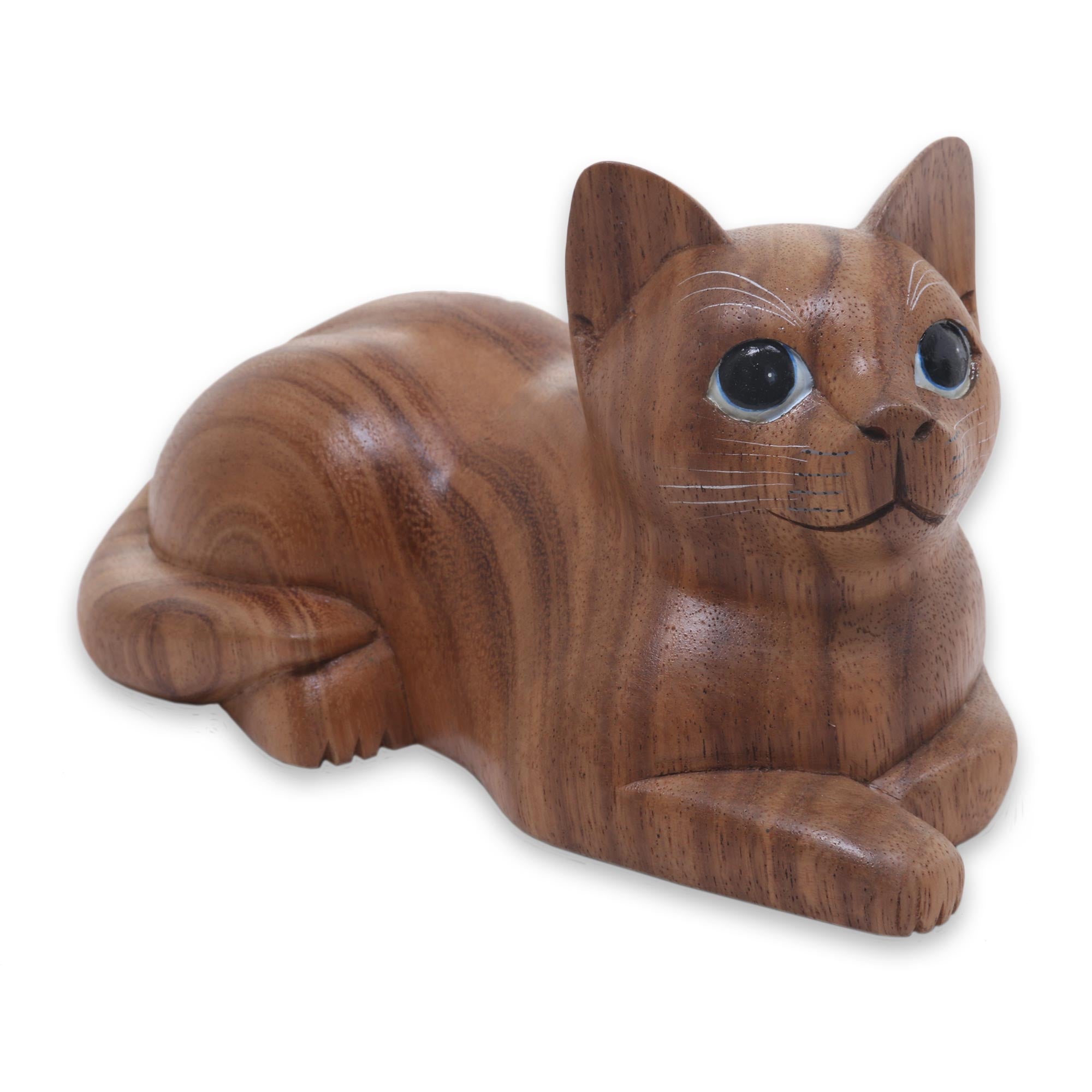 Premium Hand-Carved Suar Wood Cat Sculpture - Balinese Artisan Masterpiece