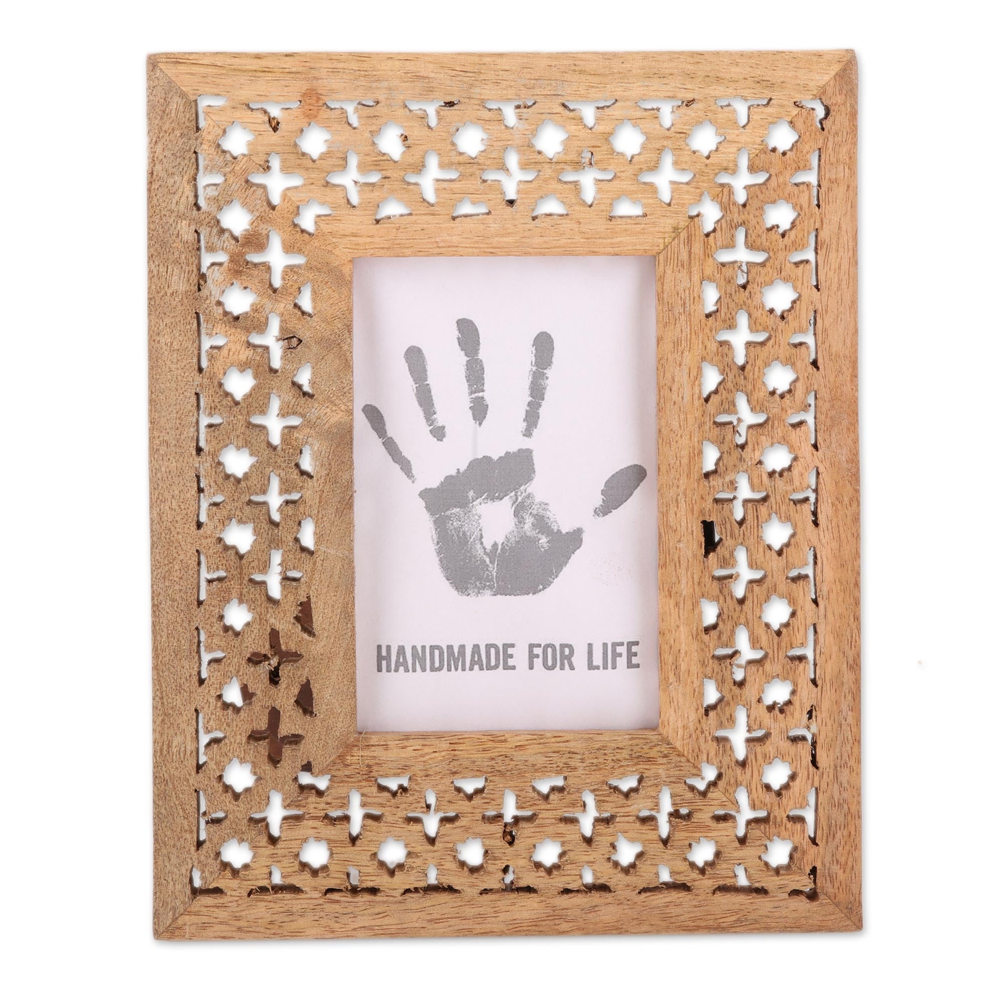 Premium Hand-Carved Mango Wood Starry Blossoms Photo Frame 4x6 – Rustic Elegance