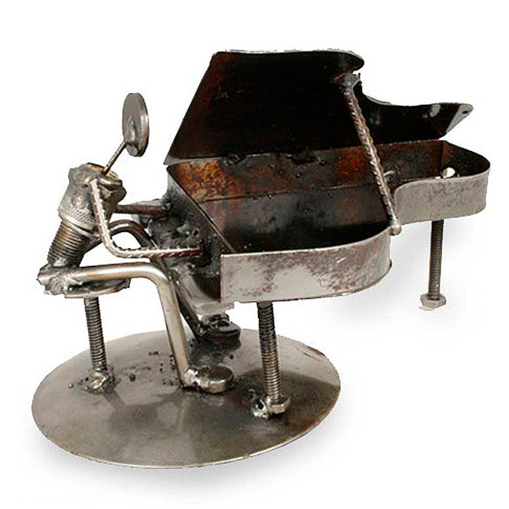 Premium Rustic Piano Man Sculpture - Handmade Recycled Metal Art