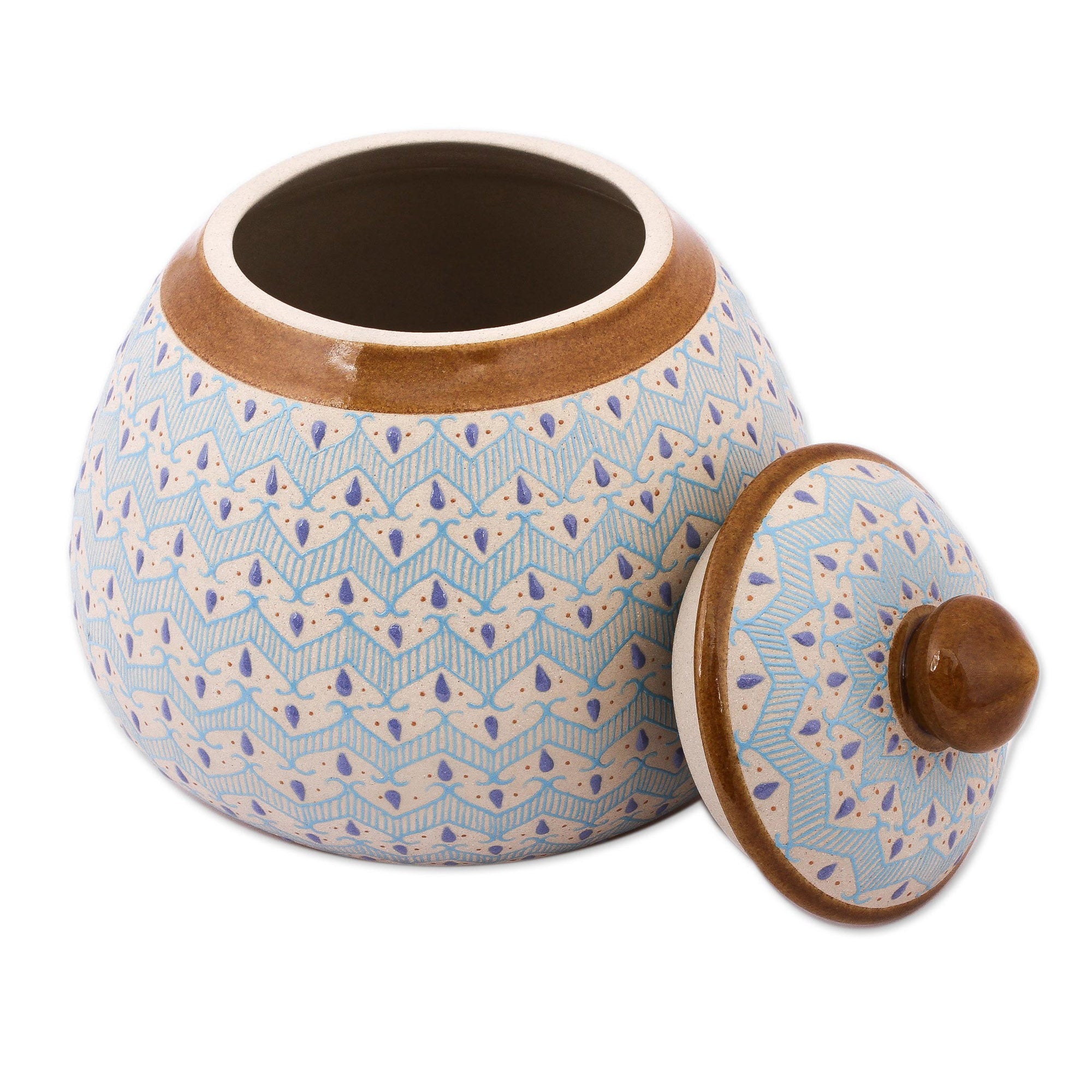 Premium Handcrafted Talavera Ceramic Jar - Chevron Tears Blue Design