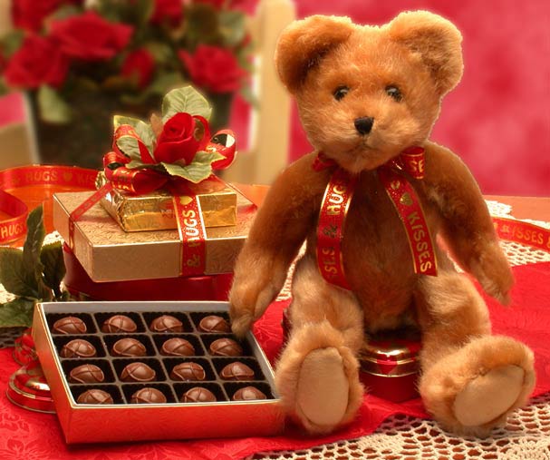 Premium Valentine's Hugs & Kisses Teddy Bear with Gourmet Chocolates