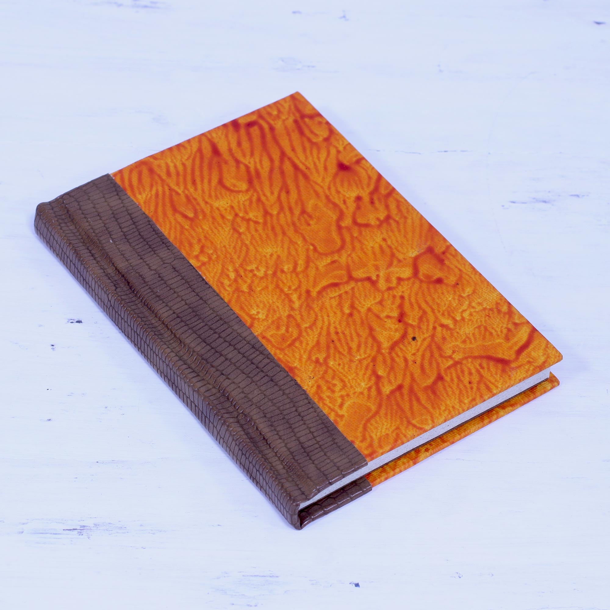 Premium Artisan Leather Journal - Handcrafted in India with Burnt Orange & Brown Design