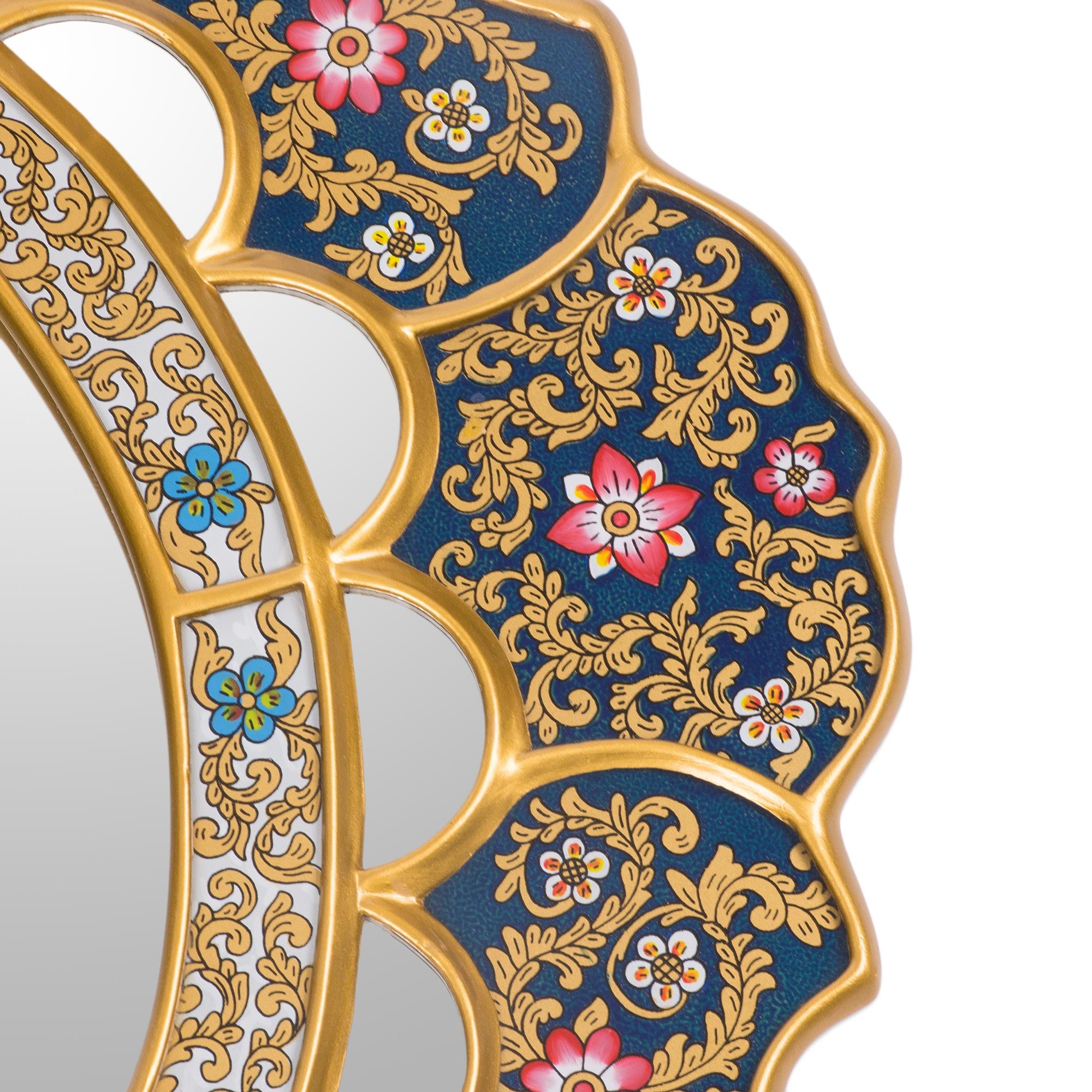 Premium Golden Garden Floral Reverse Painted Art Glass Wall Mirror