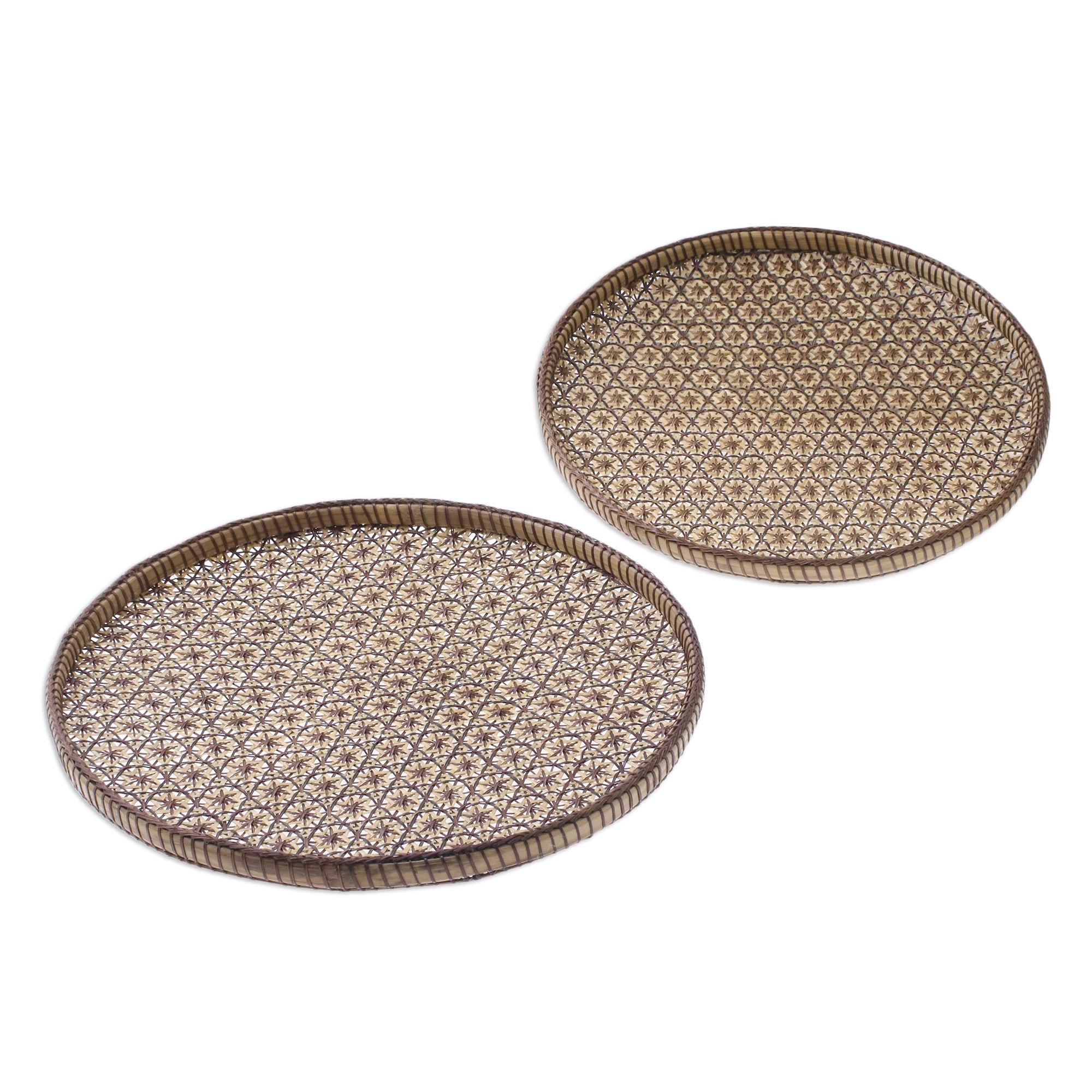 Premium Pikul Set of 2 Handcrafted Thai Rattan Trays with Floral Motif – Ultimate Gift for Best Wishes
