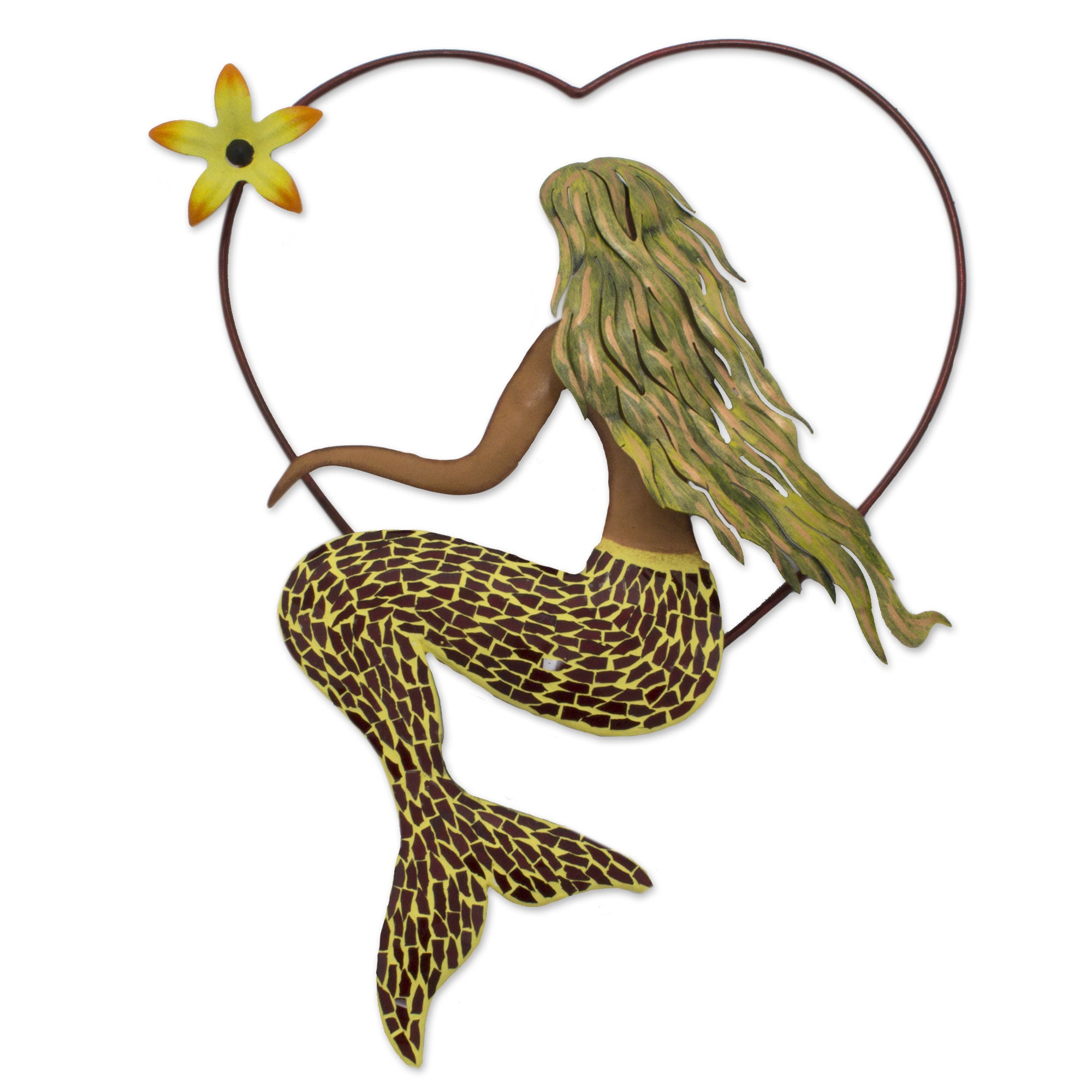 Premium Handcrafted Mermaid Heart Wall Art - Iron & Glass Mosaic Sculpture