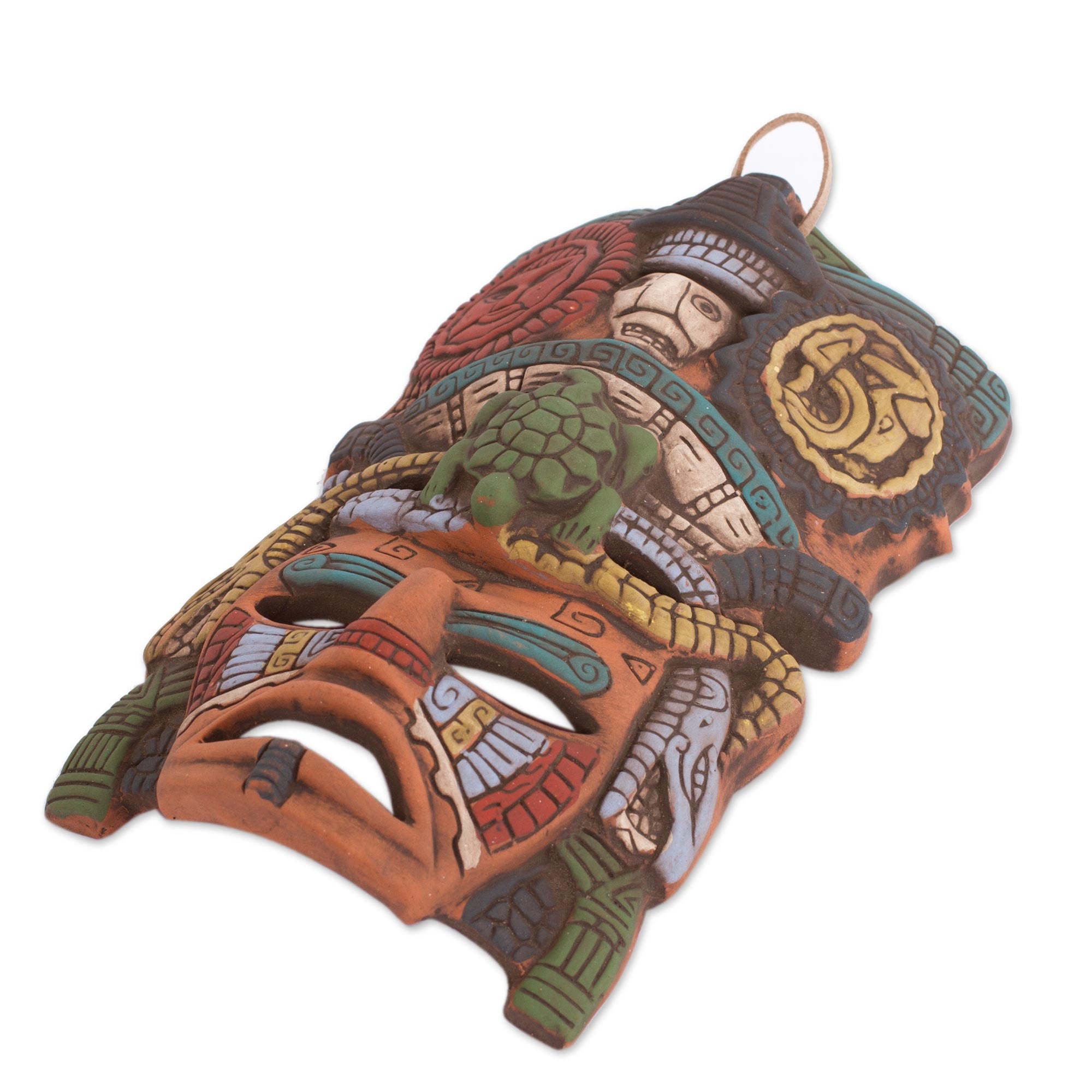 Premium Sun & Moon Tortoise Ceramic Mask - Handcrafted Mayan Art