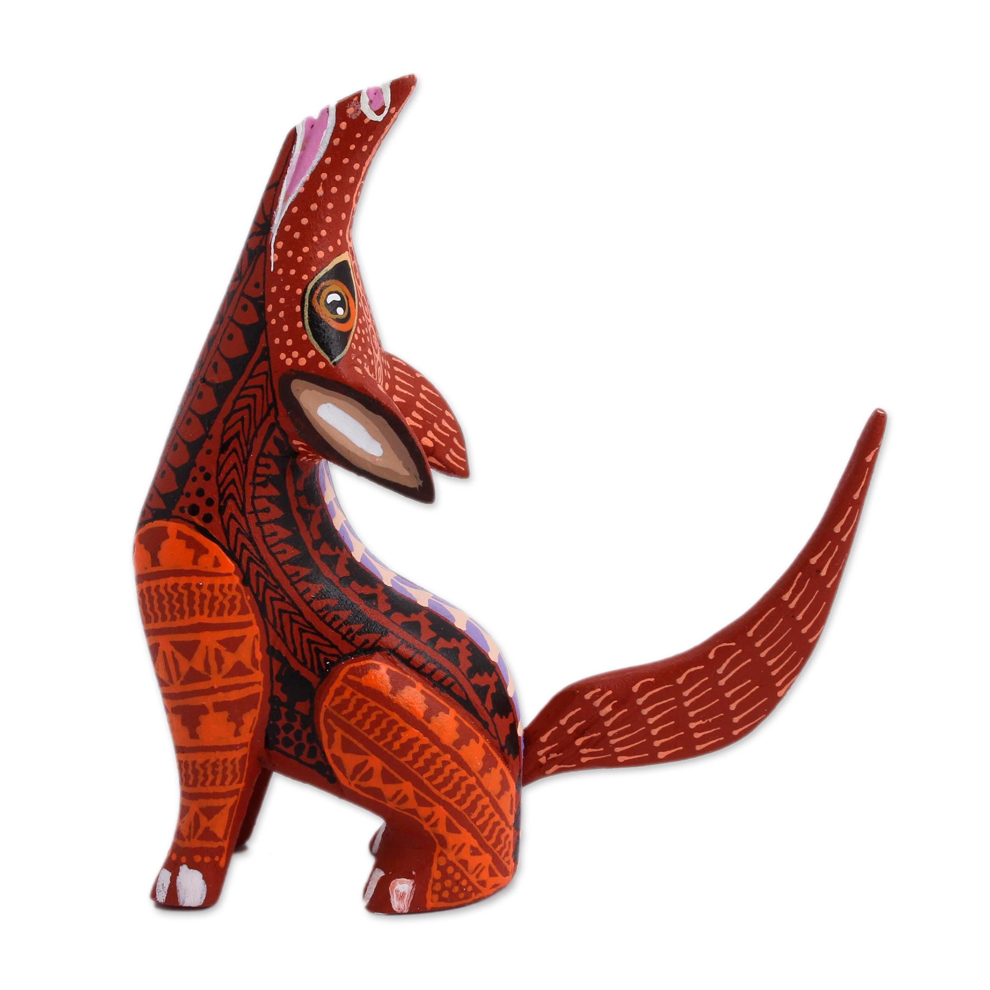 Premium Hand-Crafted Coyote Alebrije Figurine - Mexican Folk Art in Vibrant Red & Orange