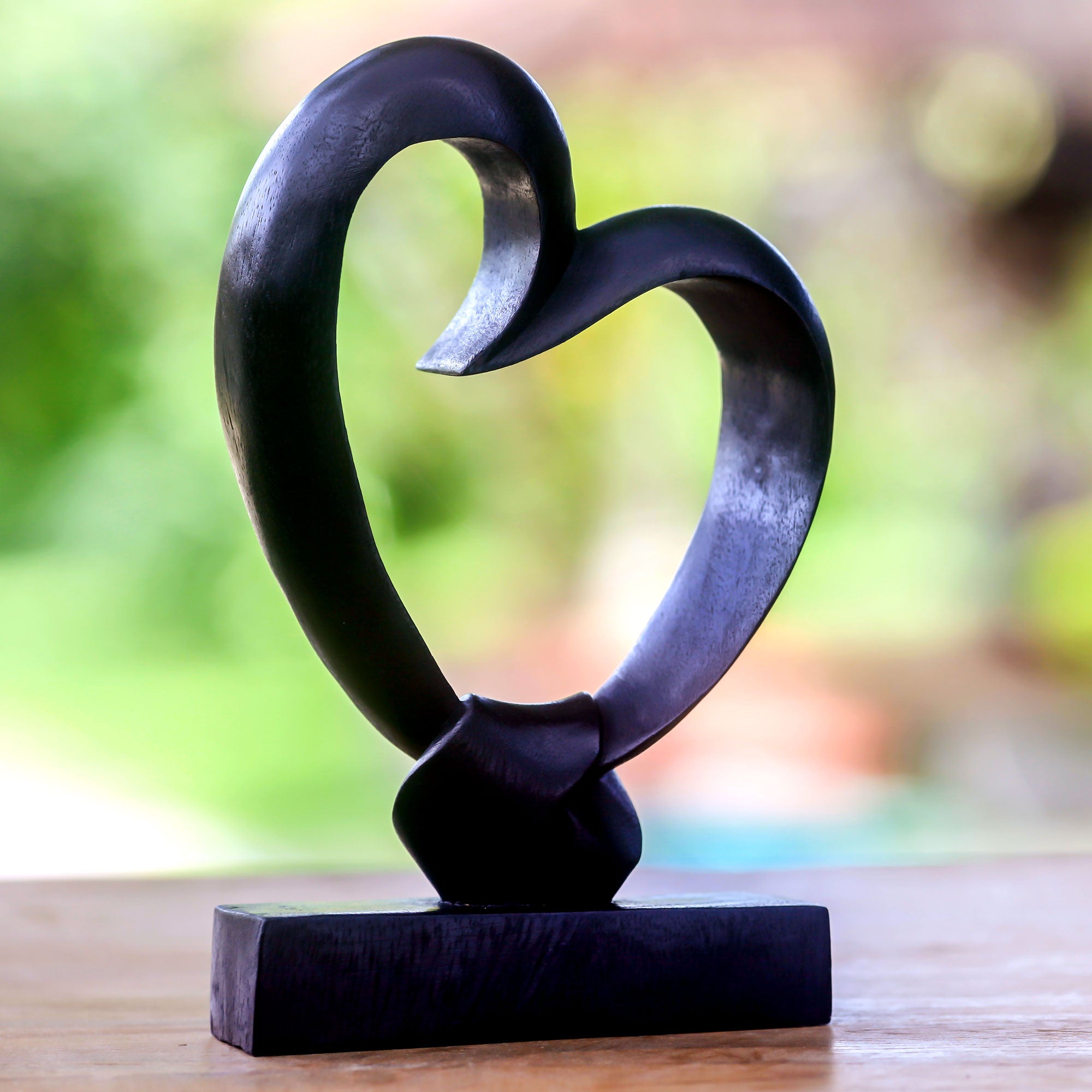 Premium Bonds of the Heart Romantic Wood Sculpture - Handcrafted in Indonesia