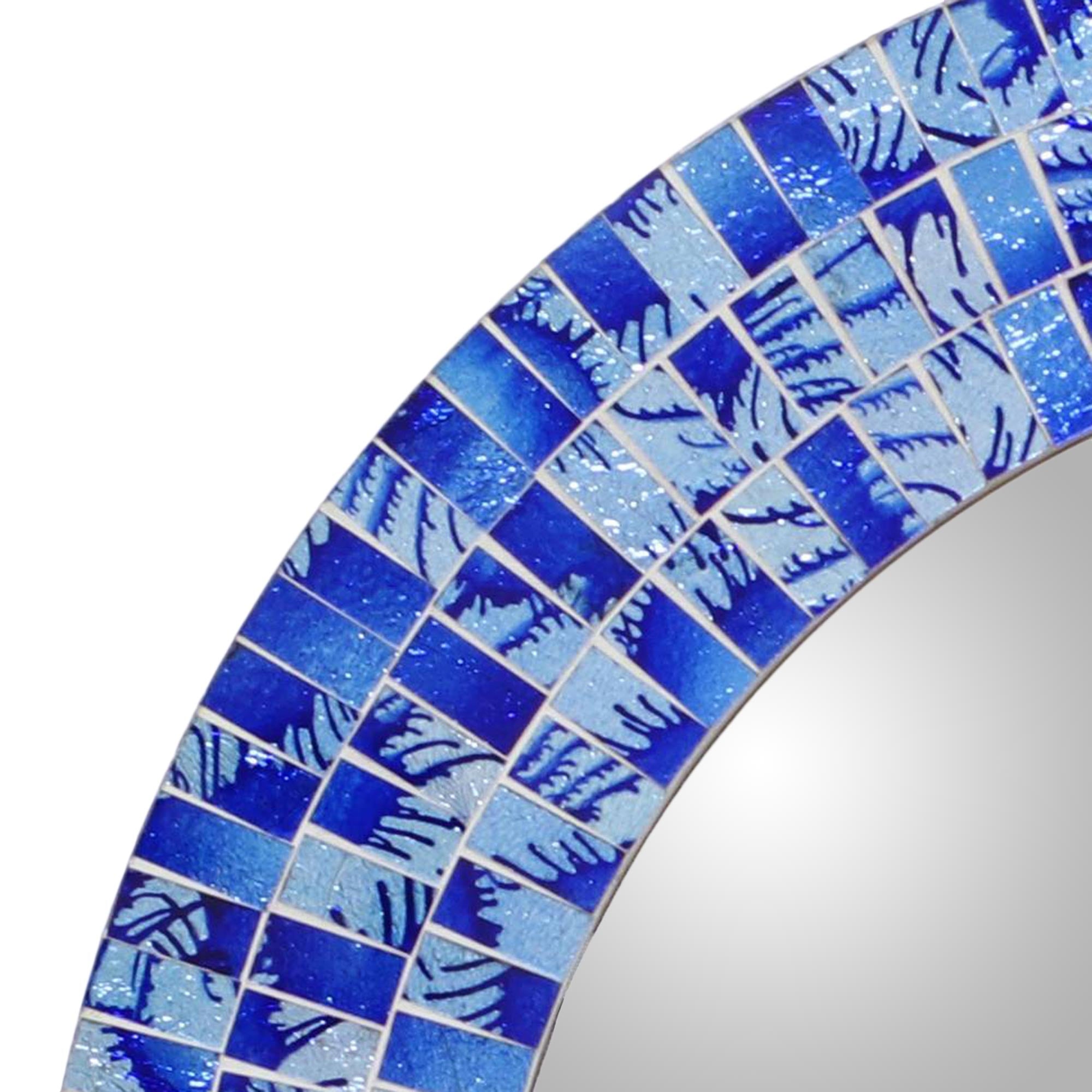 Premium Tropical Fusion Handcrafted Glass Tile Round Wall Mirror - Ultimate Boho Decor