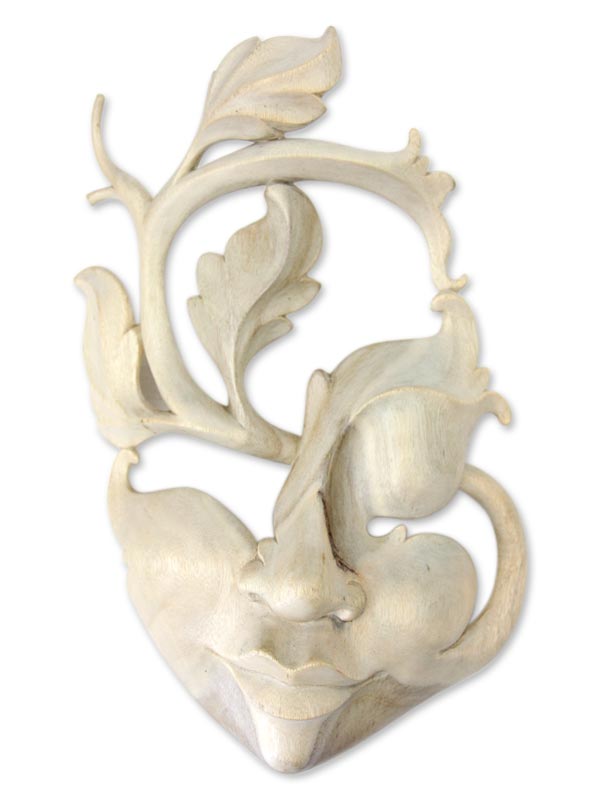 Premium Blossoming Smile Wall Mask - Handcrafted Hibiscus Wood Art