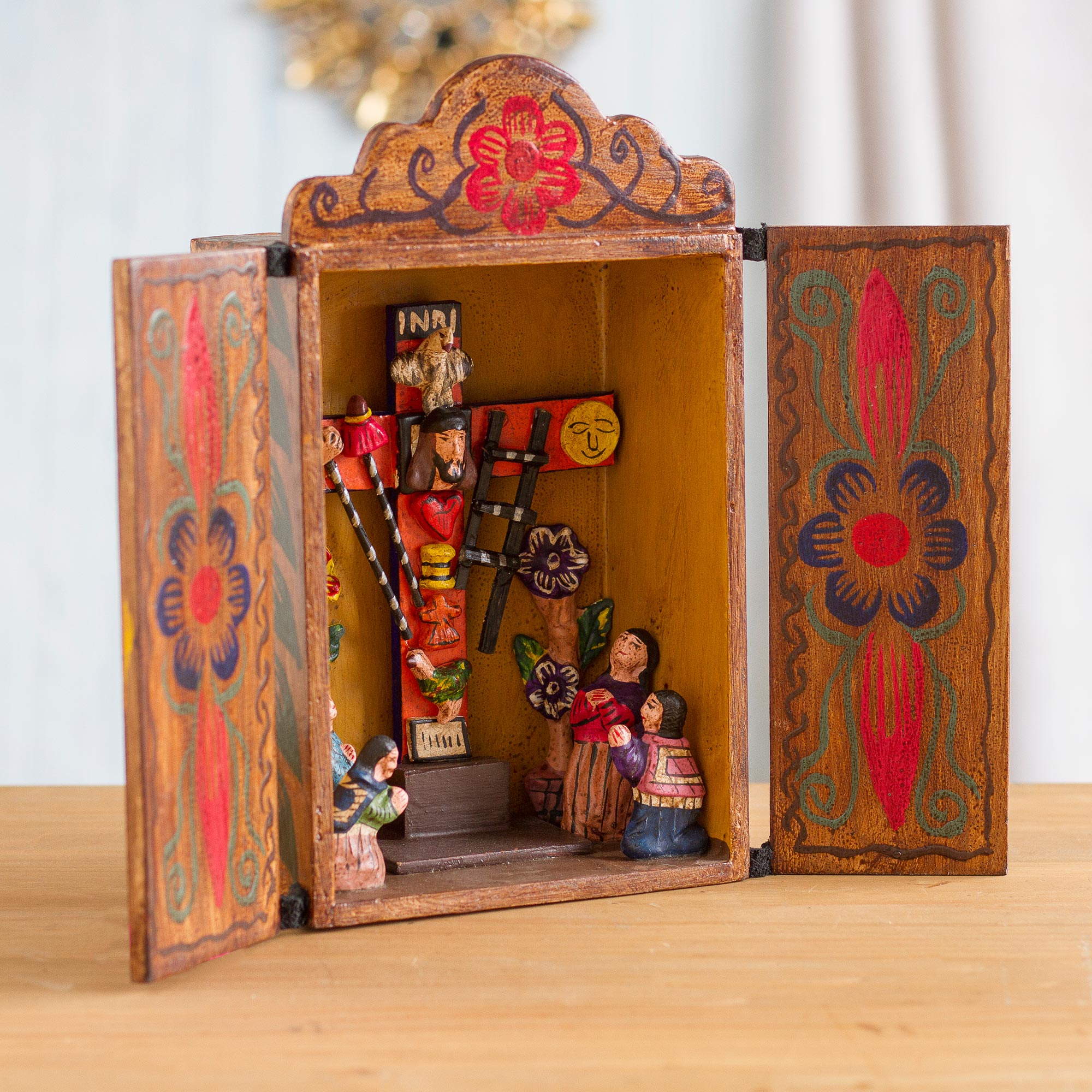 Premium Handcrafted Andean Retablo Diorama - Cross of Lamentation