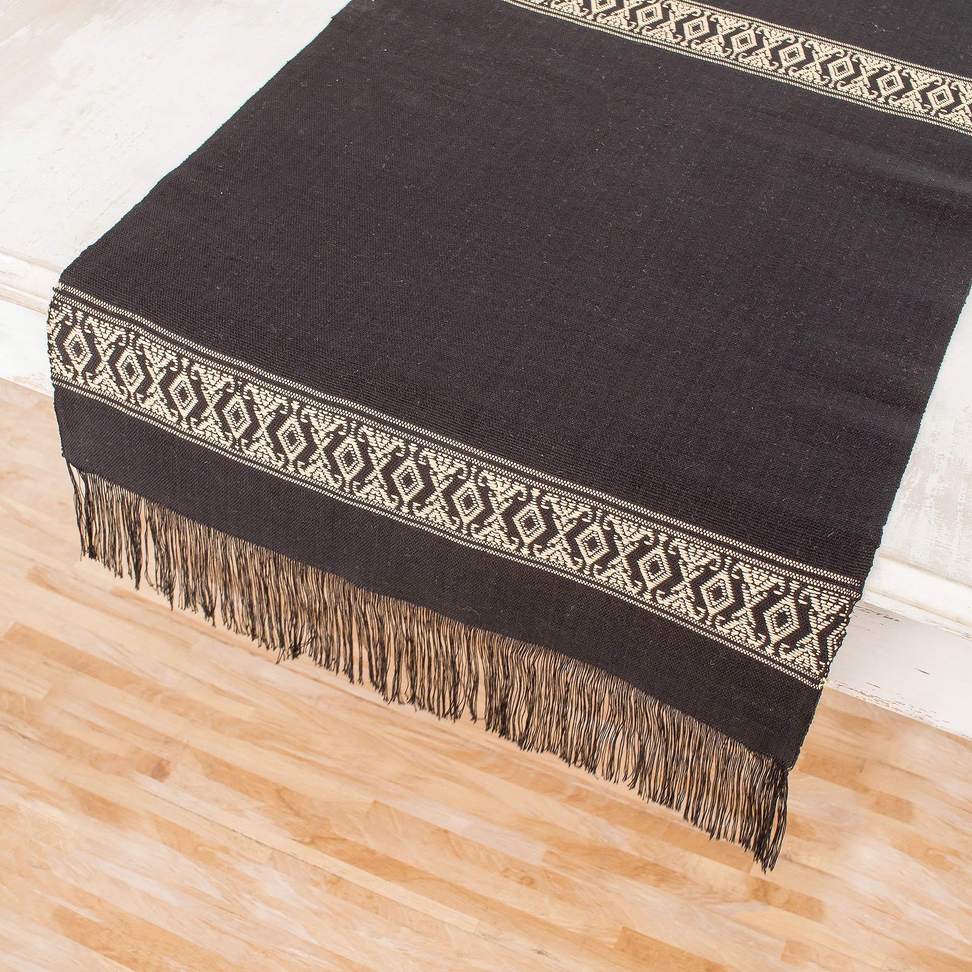 Premium Handwoven Beige Moon Cotton Table Runner - Artisan Crafted in Guatemala