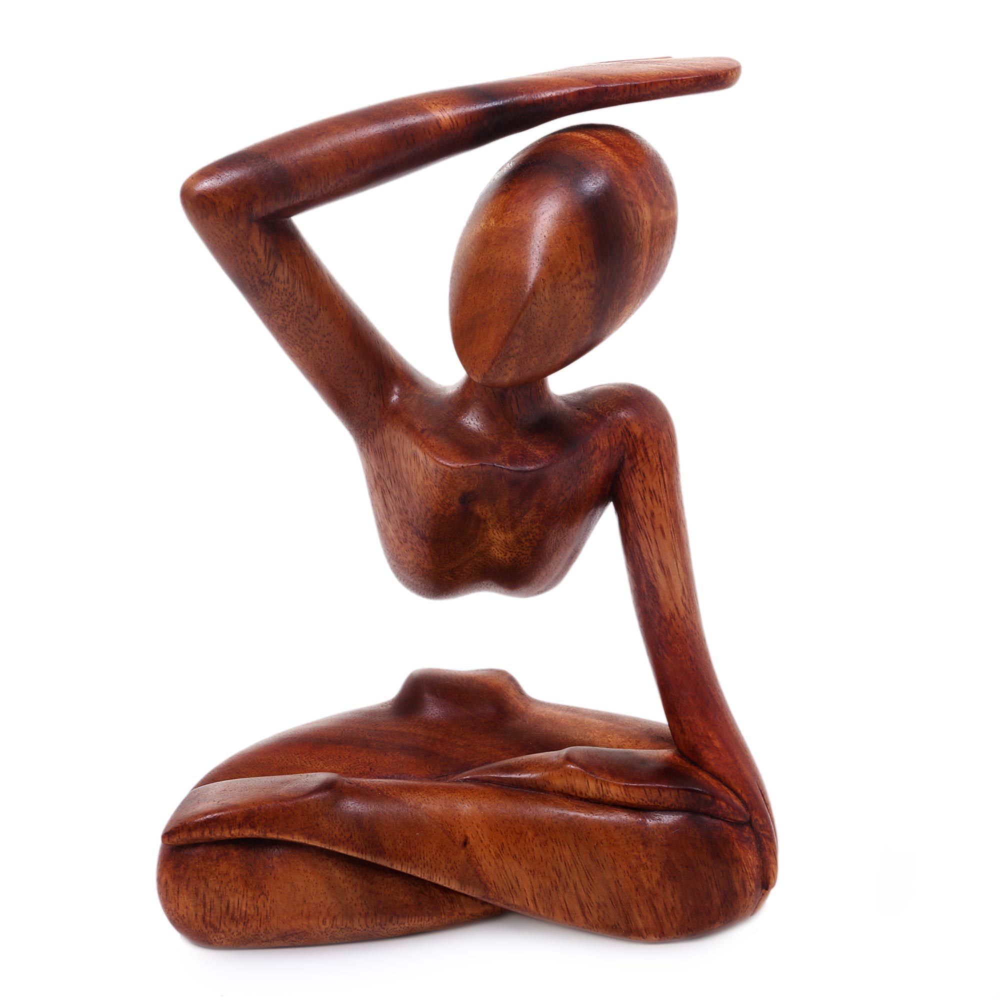 Premium Brown Suar Wood Yoga Sculpture - Handcrafted Art Piece