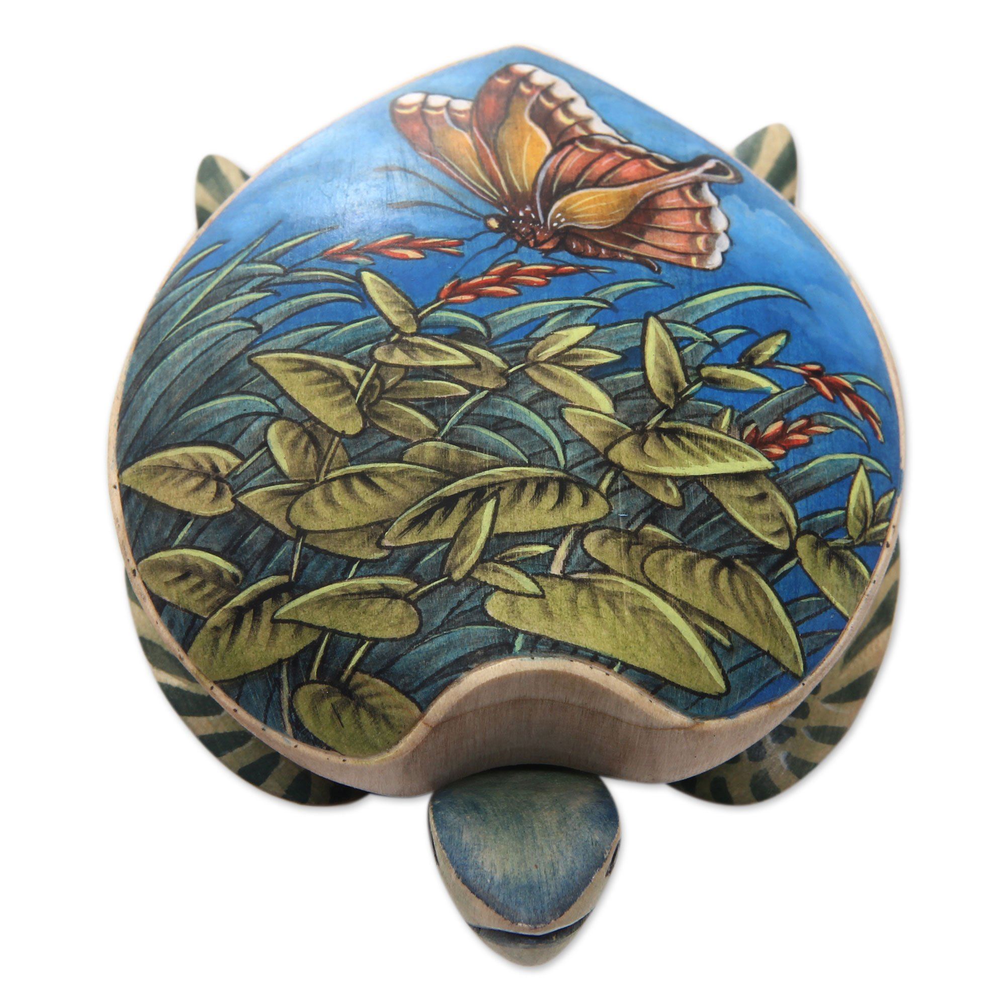 Premium Handpainted Crocodile Wood Turtle Jewelry Box | Unique Artisan Design