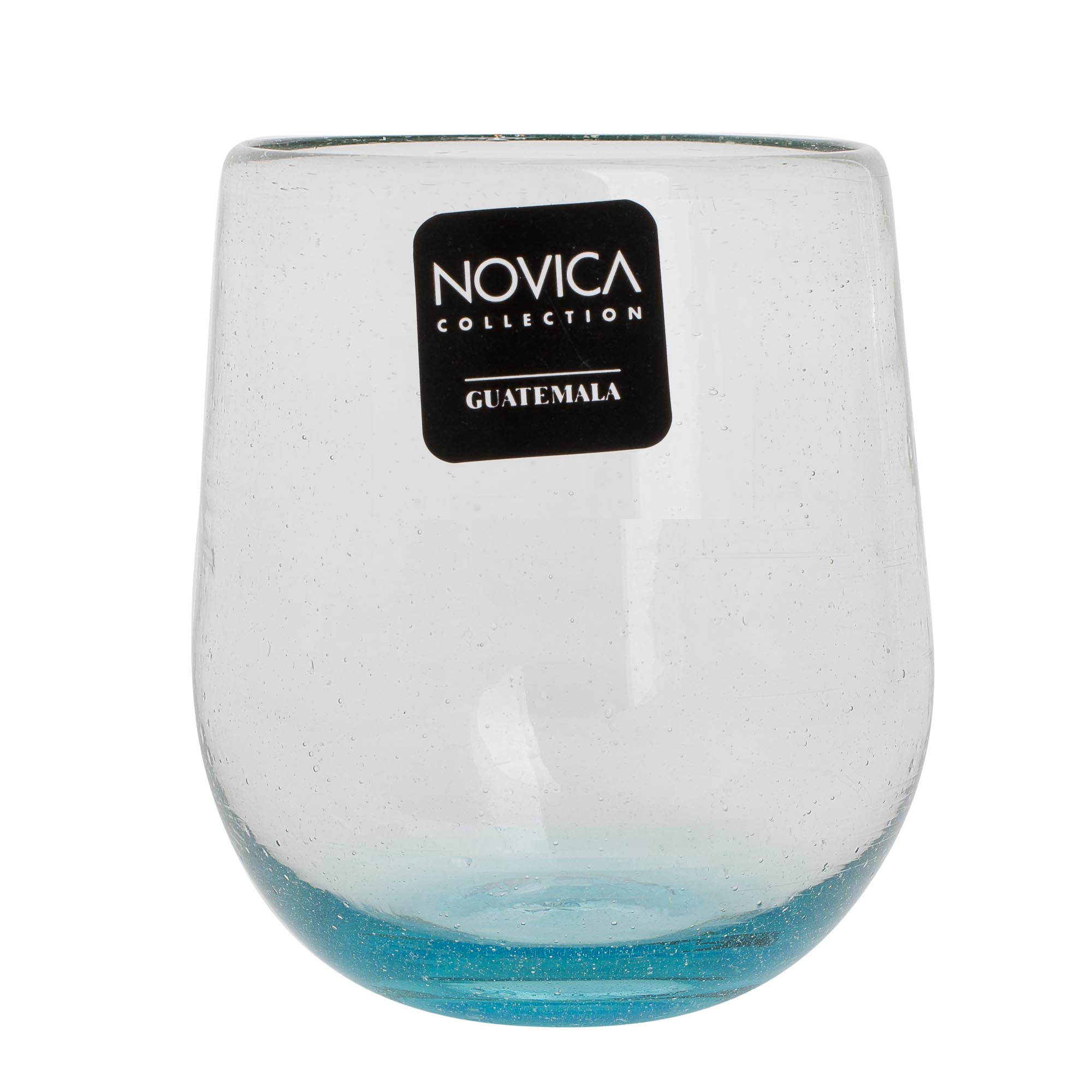 Premium Set of 4 Recycled Glass Stemless Wine Glasses - Glistening Sea Blue