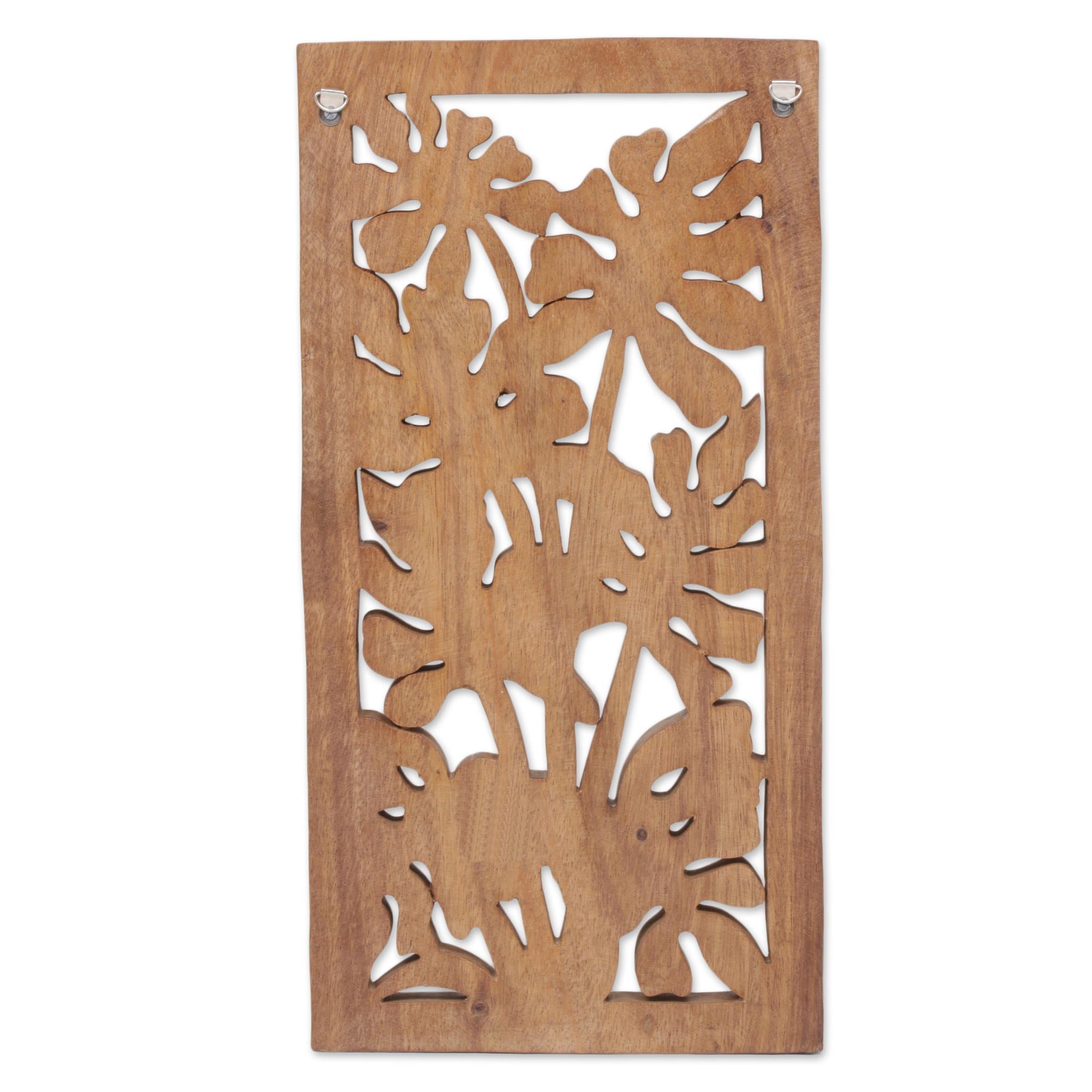 Premium Philodendron Leaf Wall Art - Handmade Suar Wood Relief Panel from Indonesia