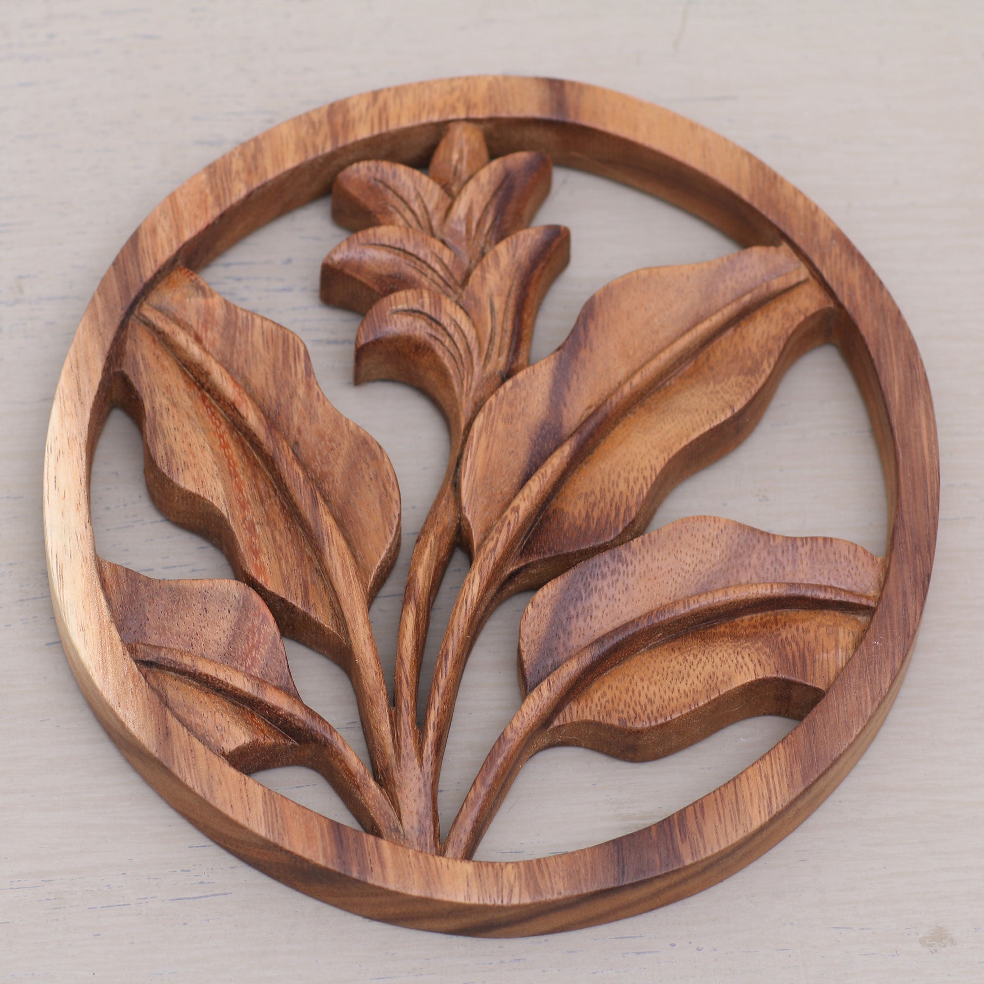 Premium Balinese Handcrafted Suar Wood Floral Wall Art
