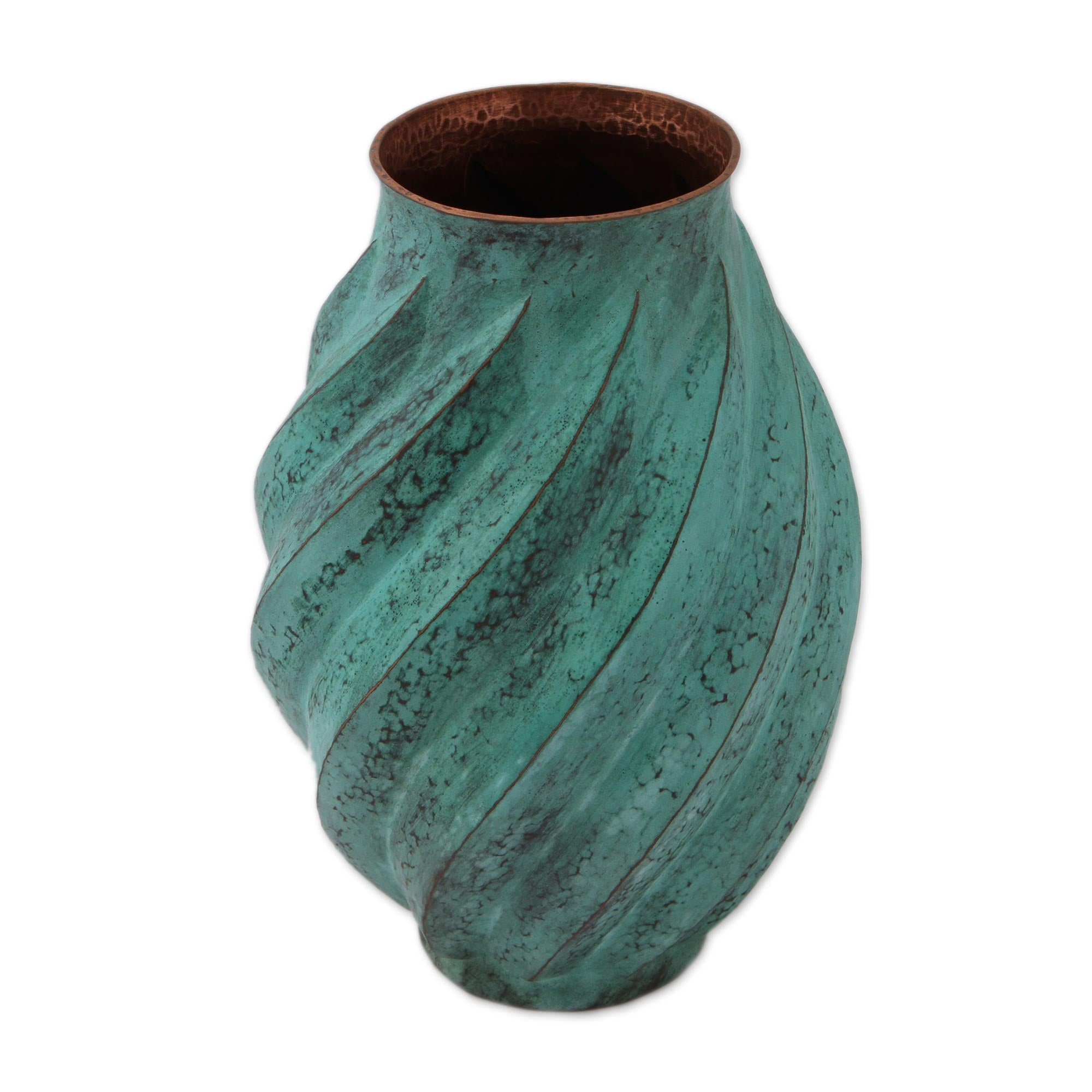 Premium Antique Spirals Copper Vase - Handcrafted Artisan Decor from Mexico