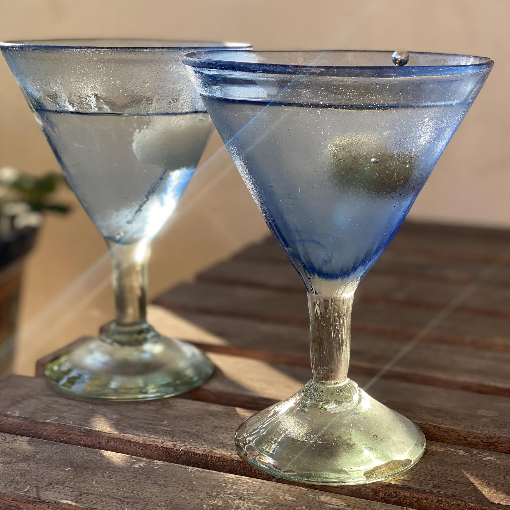 Premium Fiesta Azul Hand-Blown Recycled Glass Martini Glasses - Set of 6