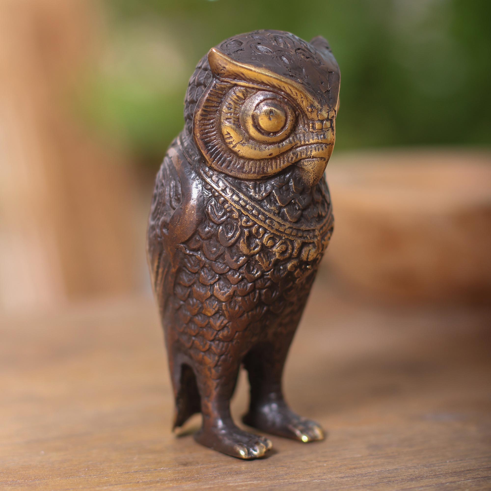 Premium Antiqued Bronze Owl Figurine - Handcrafted in Bali by Artisan Adi Noviantara