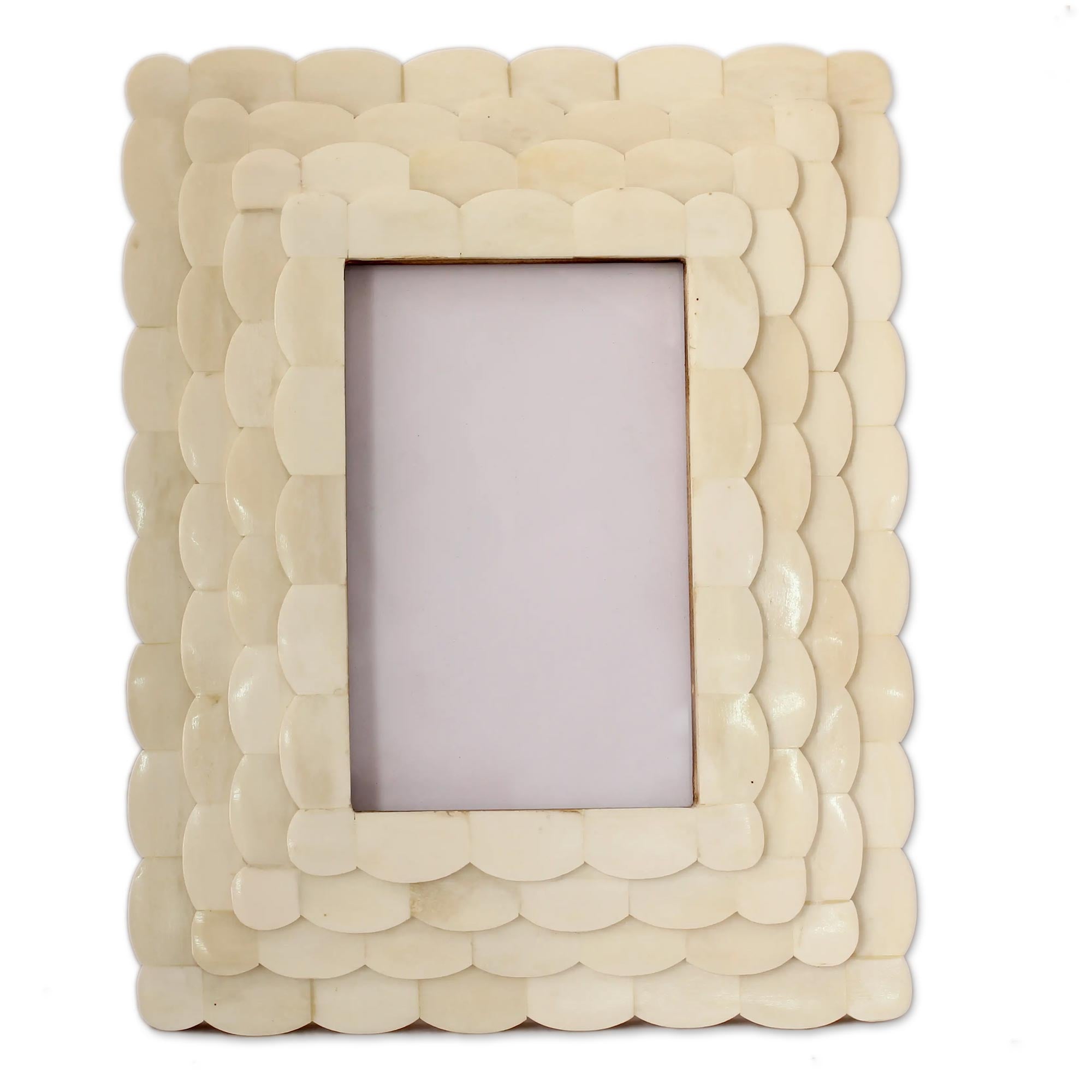 Premium Lotus Blossom Handcarved Bone Photo Frame (4x6) - Ultimate Display Upgrade