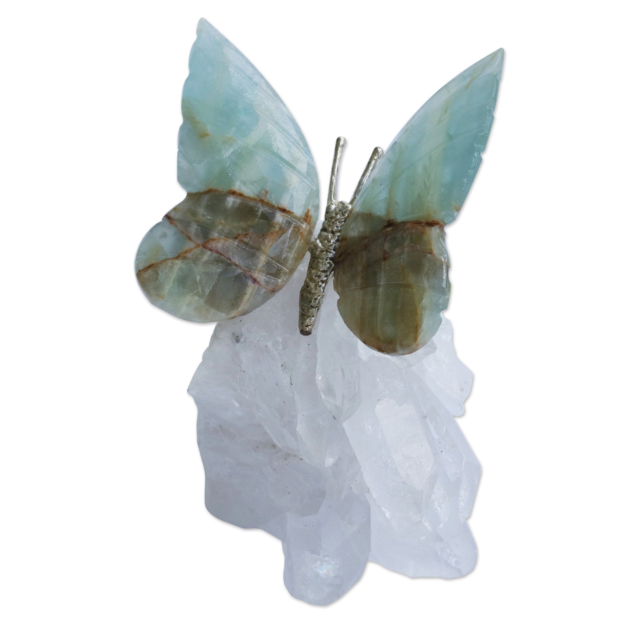Premium Butterfly Sculpture - Handcrafted Onyx & Quartz Art Piece